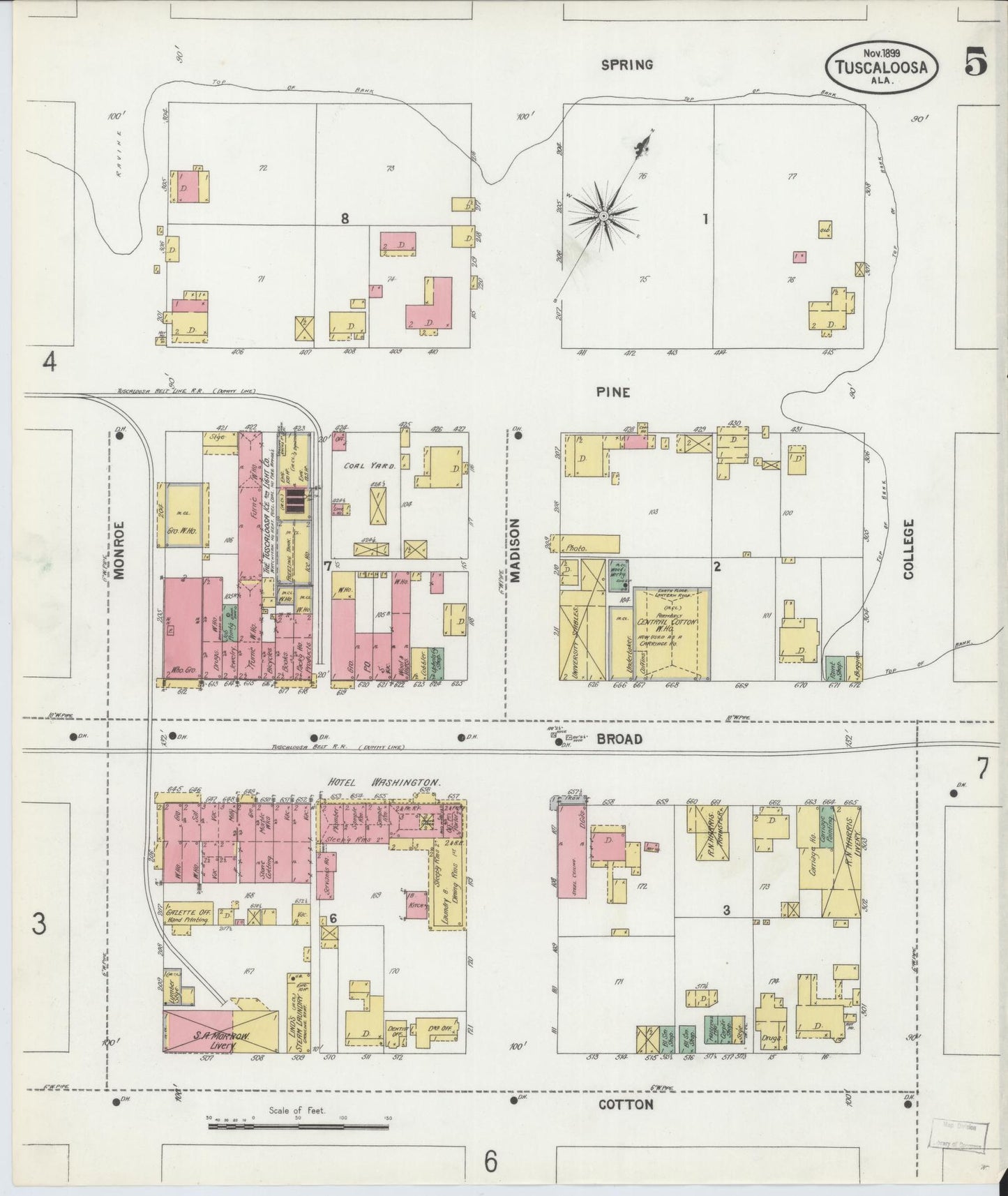 Sanborn Fire Insurance Map from Tuscaloosa, Tuscaloosa County, Alabama (1899), Sheet #0005 - Complete Map Set gallery image, historic Sanborn map, vintage wall art, Alabama Alabama