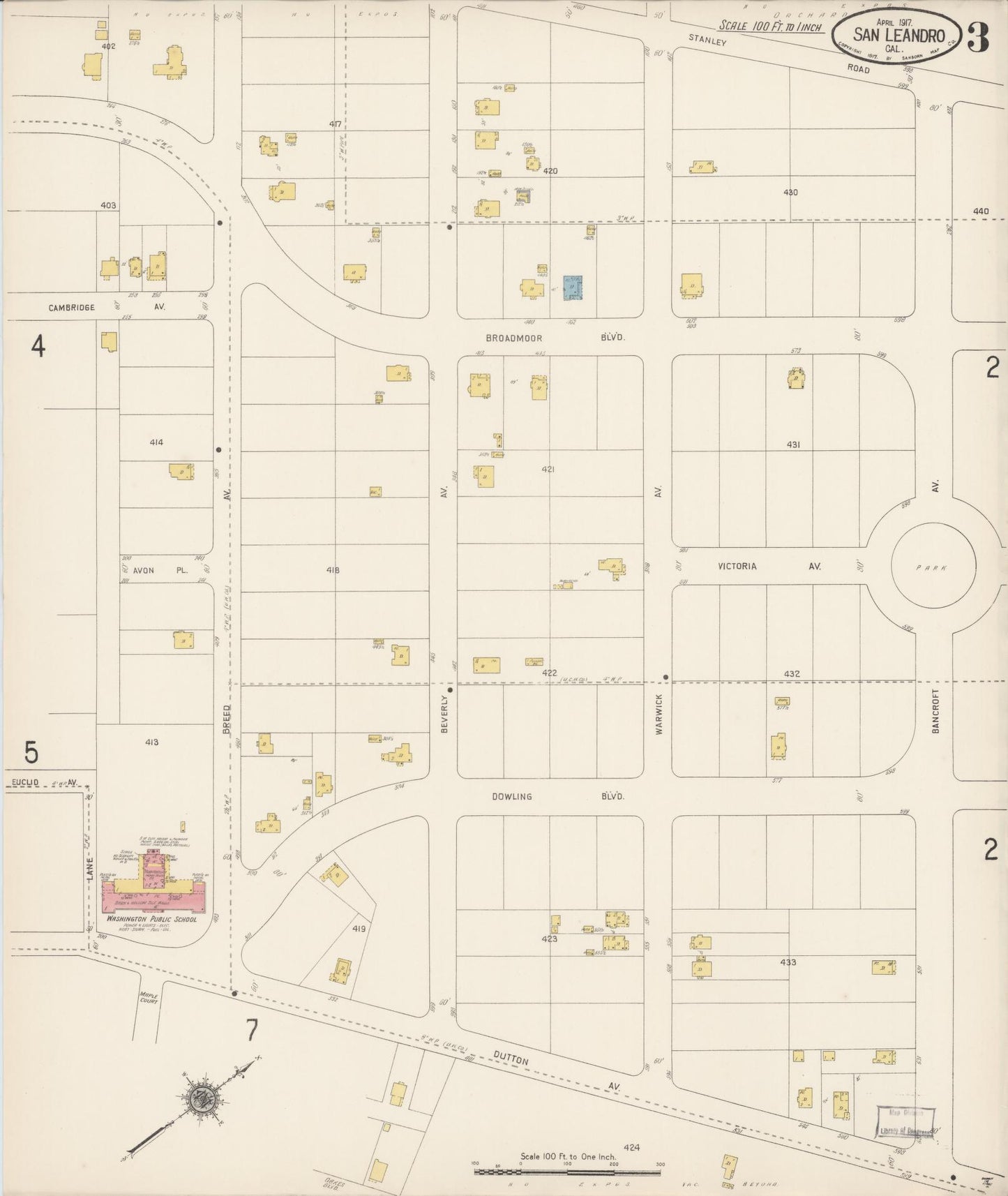 Sanborn Fire Insurance Map from San Leandro, Alameda County, California (1917), Sheet #0003 - Complete Map Set gallery image, historic Sanborn map, vintage wall art, California California