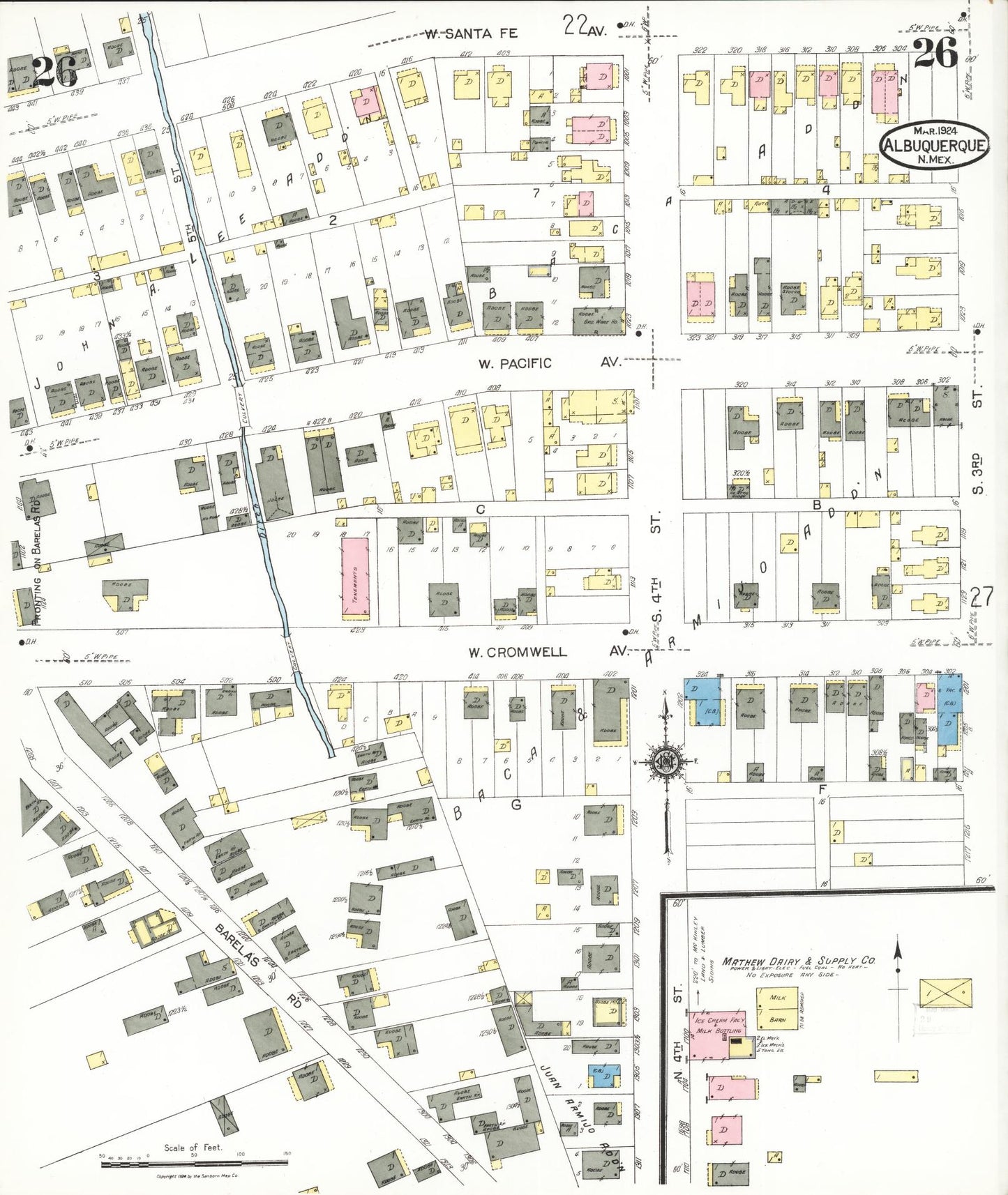 Sanborn Fire Insurance Map from Albuquerque, Bernalillo County, New Mexico (1924), Sheet #0026 - Complete Map Set gallery image, historic Sanborn map, vintage wall art, New Mexico New Mexico