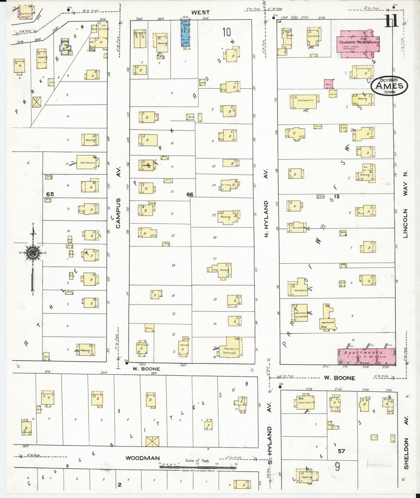 Sanborn Fire Insurance Map from Ames, Story County, Iowa (1920), Sheet #0011 - Historic Sanborn Fire Insurance Map Print