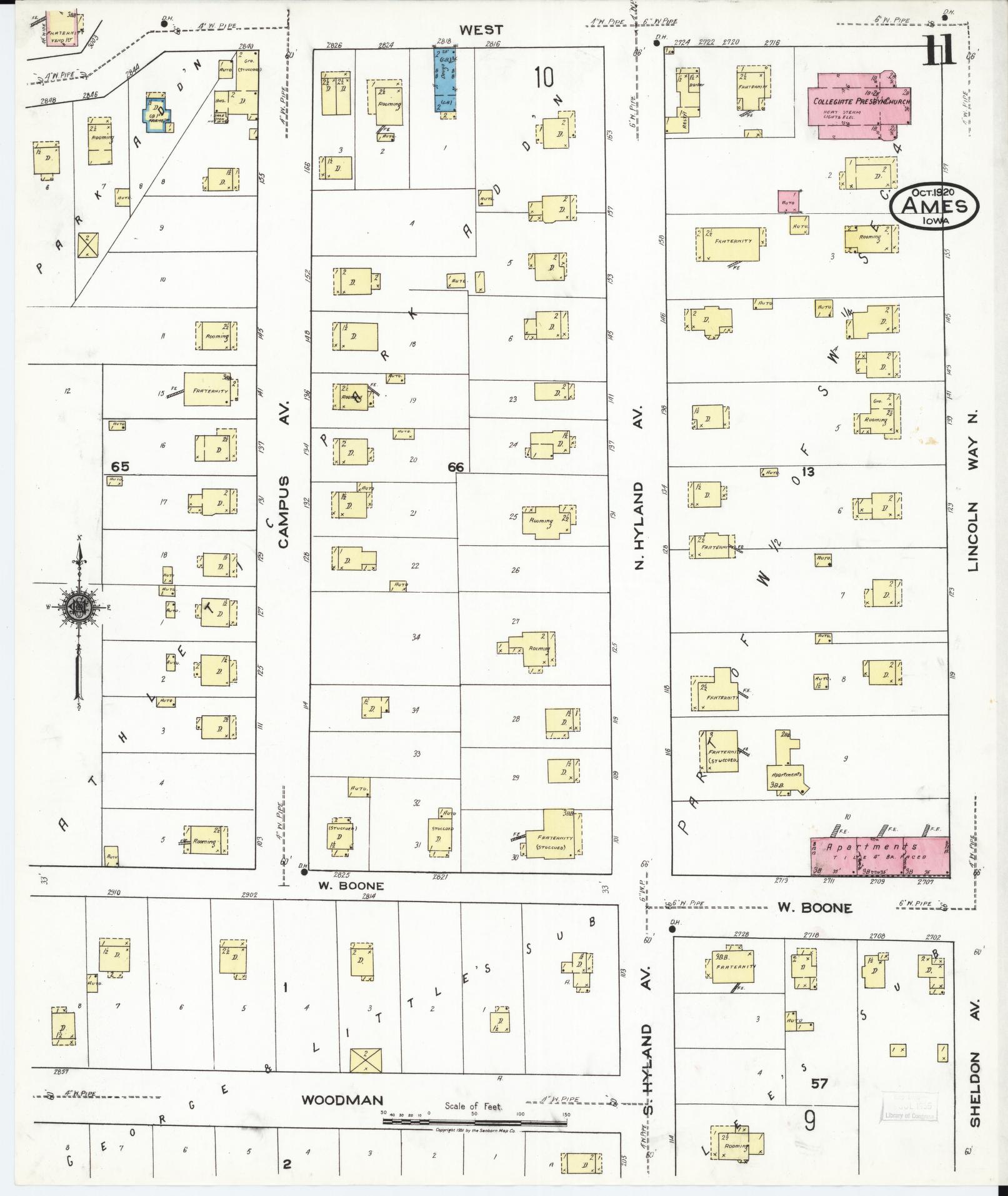 Sanborn Fire Insurance Map from Ames, Story County, Iowa (1920), Sheet #0011 - Historic Sanborn Fire Insurance Map Print