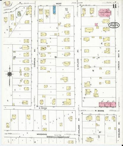 Sanborn Fire Insurance Map from Ames, Story County, Iowa (1920), Sheet #0011 - Historic Sanborn Fire Insurance Map Print