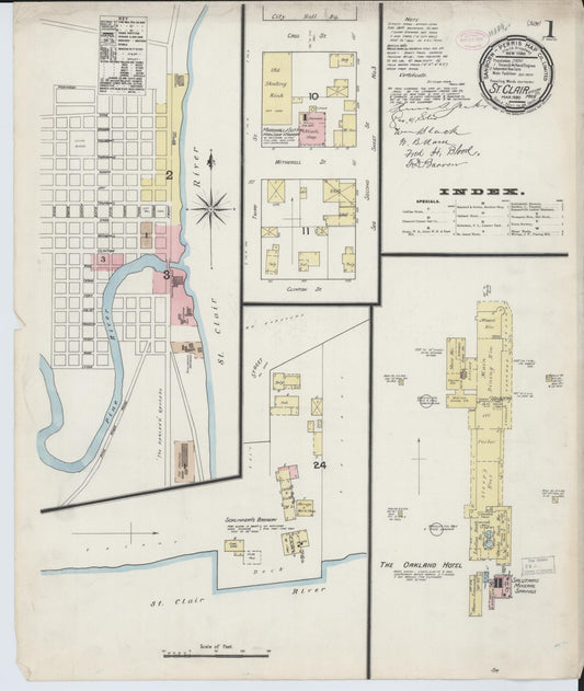 Sanborn Fire Insurance Map from Saint Clair, Saint Clair County, Michigan (1890), Sheet #0001 - Historic Sanborn Fire Insurance Map Print, vintage old map wall art, antique decor, genealogy gift, Michigan Michigan map
