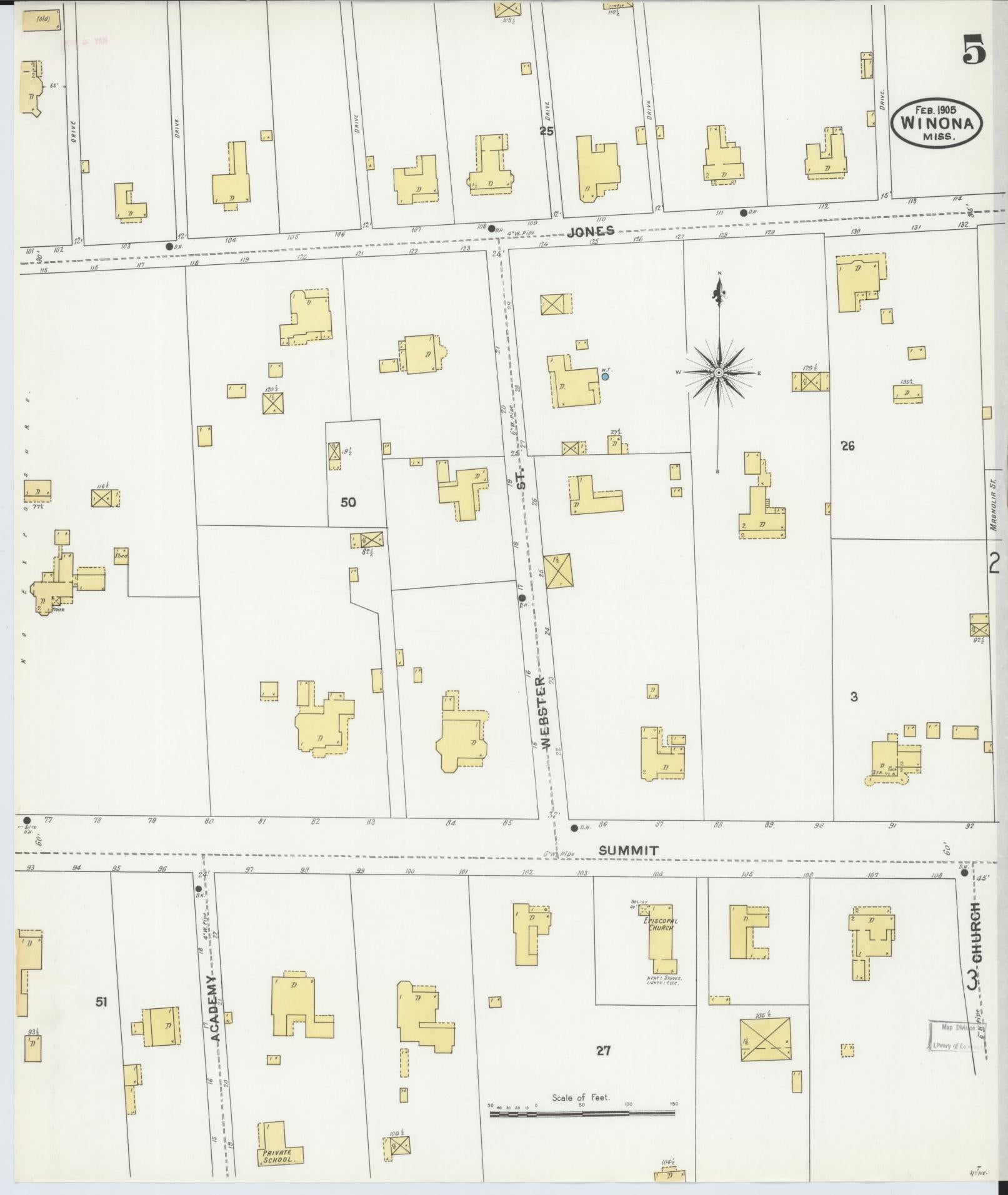 Sanborn Fire Insurance Map from Winona, Montgomery County, Mississippi (1905), Sheet #0005 - Complete Map Set gallery image, historic Sanborn map, vintage wall art, Mississippi Mississippi