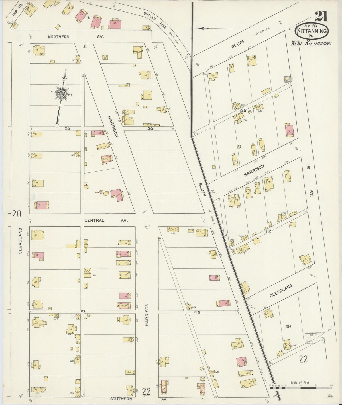 Sanborn Fire Insurance Map from Kittanning, Armstrong County, Pennsylvania (1913), Sheet #0021 - Complete Map Set gallery image, historic Sanborn map, vintage wall art, Pennsylvania Pennsylvania