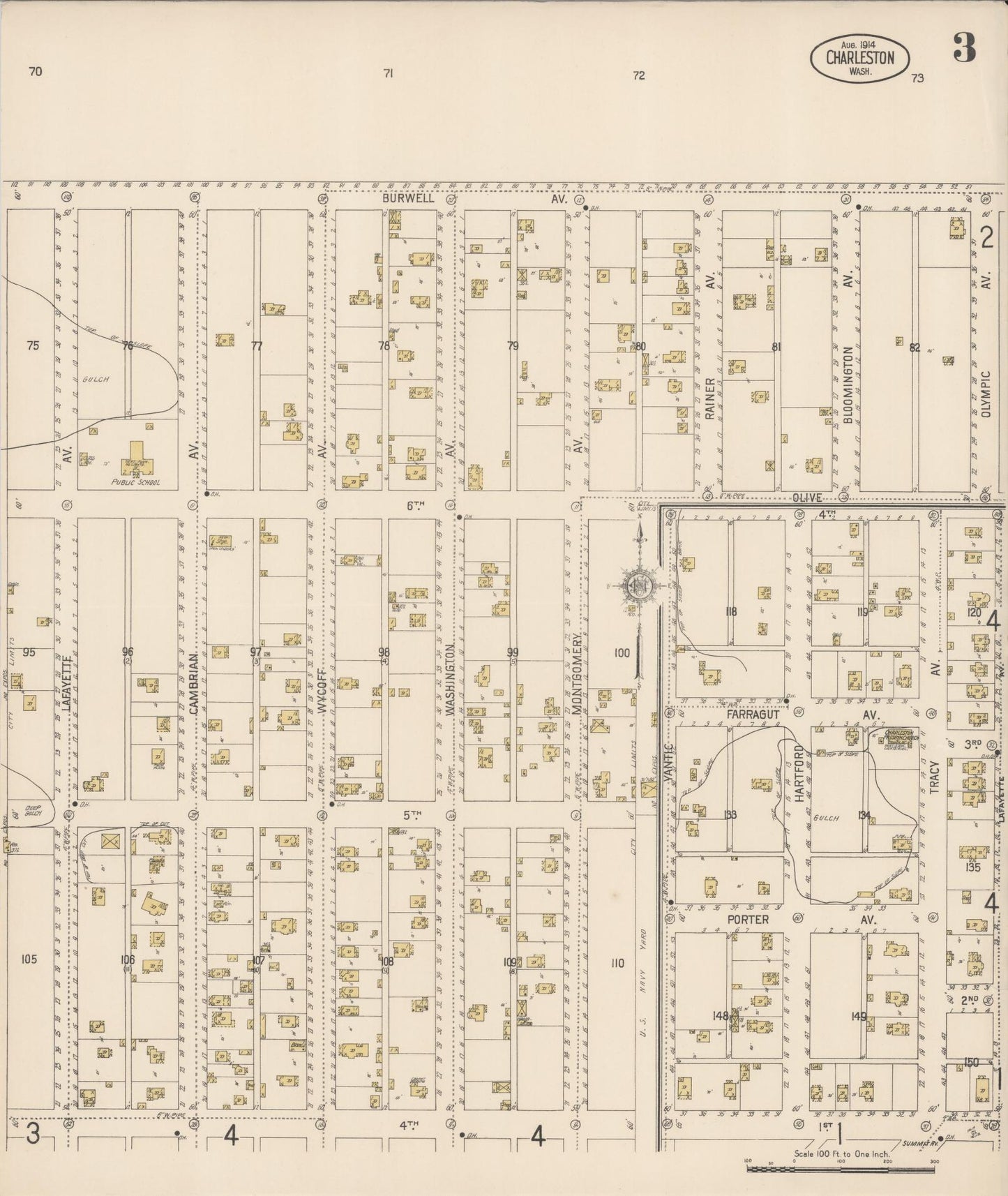 Sanborn Fire Insurance Map from Charleston, Kitsap County, Washington (1914), Sheet #0003 - Complete Map Set gallery image, historic Sanborn map, vintage wall art, Washington Washington