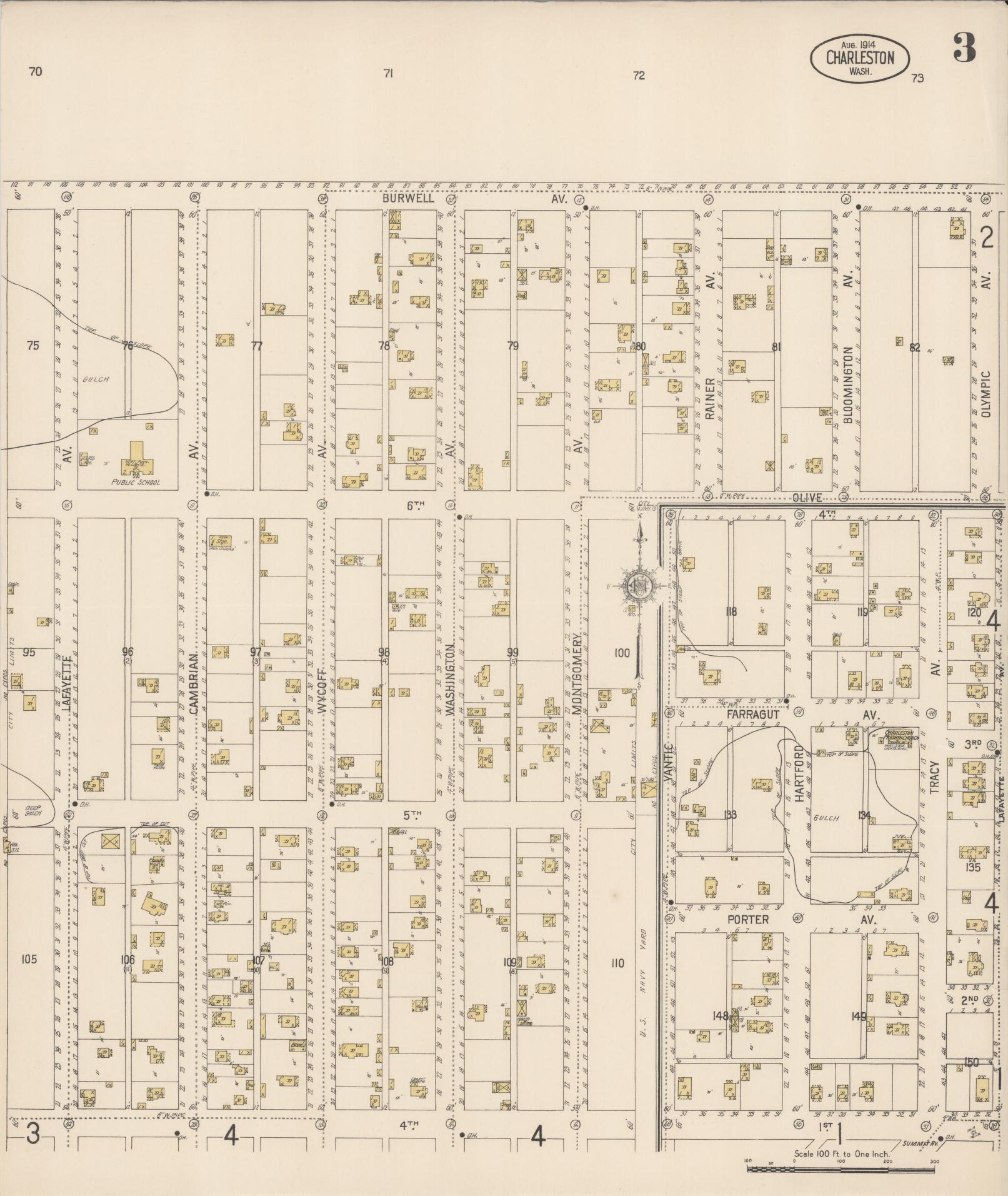 Sanborn Fire Insurance Map from Charleston, Kitsap County, Washington (1914), Sheet #0003 - Complete Map Set gallery image, historic Sanborn map, vintage wall art, Washington Washington