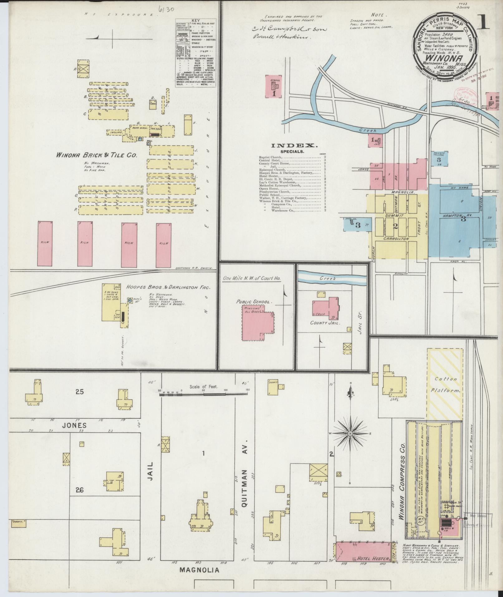 Sanborn Fire Insurance Map from Winona, Montgomery County, Mississippi (1895), Sheet #0001 - Complete Map Set gallery image, historic Sanborn map, vintage wall art, Mississippi Mississippi