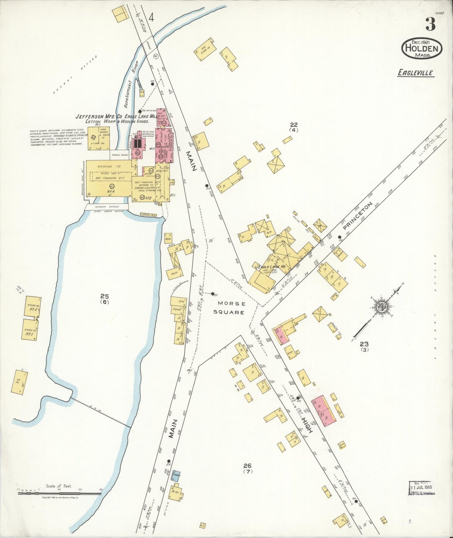 Sanborn Fire Insurance Map from Holden, Worcester County, Massachusetts (1921), Sheet #0003 - Historic Sanborn Fire Insurance Map Print, vintage old map wall art, antique decor, genealogy gift, Massachusetts Massachusetts map