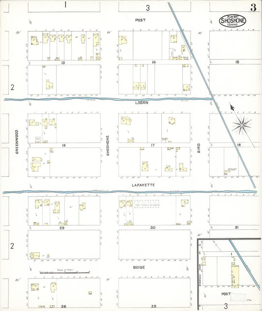 Sanborn Fire Insurance Map from Shoshone, Lincoln County, Idaho (1897), Sheet #0003 - Historic Sanborn Fire Insurance Map Print, vintage old map wall art, antique decor, genealogy gift, Idaho Idaho map