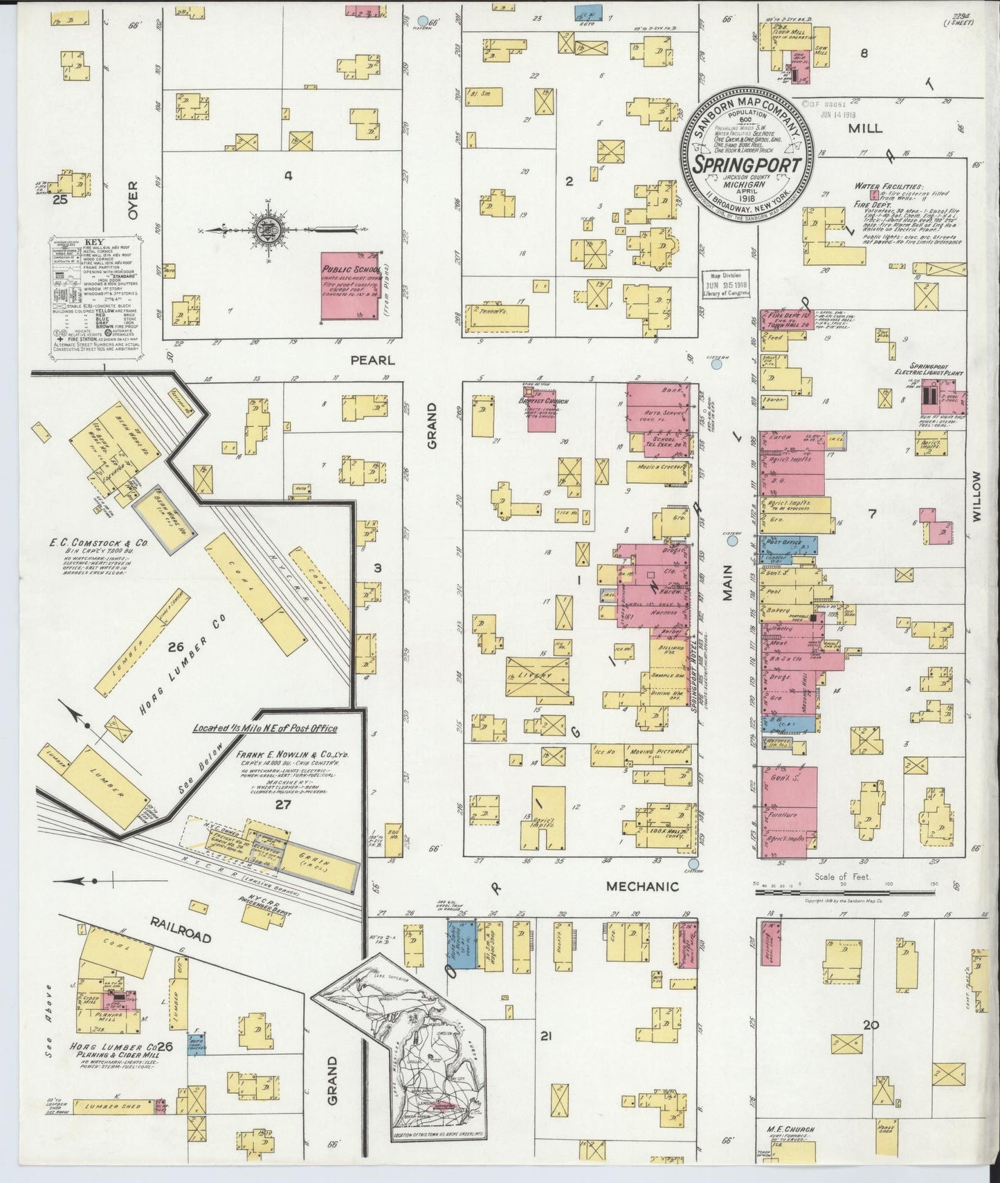 Sanborn Fire Insurance Map from Springport, Jackson County, Michigan (1918), Sheet #0001 - Historic Sanborn Fire Insurance Map Print, vintage old map wall art, antique decor, genealogy gift, Michigan Michigan map