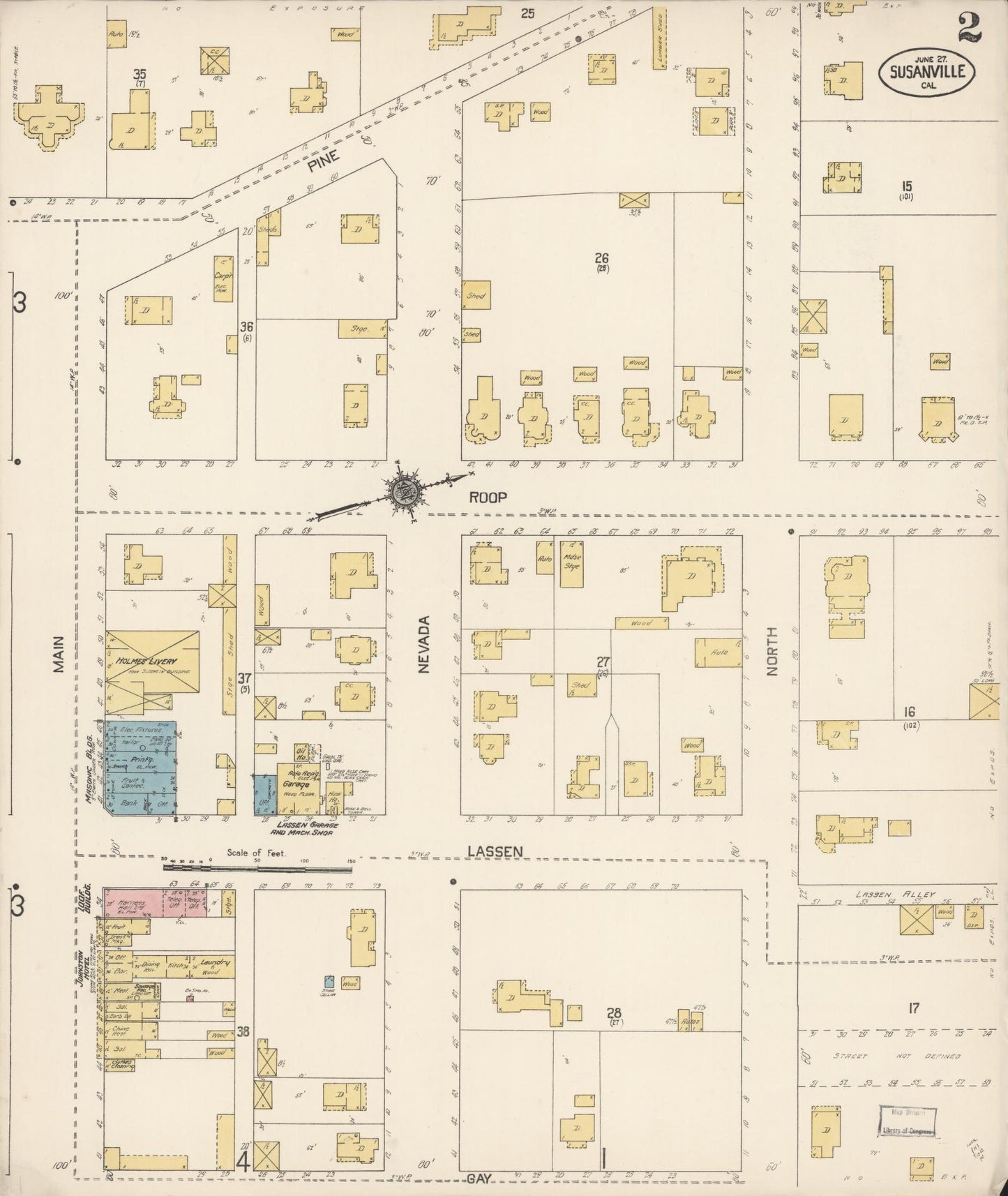 Sanborn Fire Insurance Map from Susanville, Lassen County, California (1912), Sheet #0002 - Complete Map Set gallery image, historic Sanborn map, vintage wall art, California California