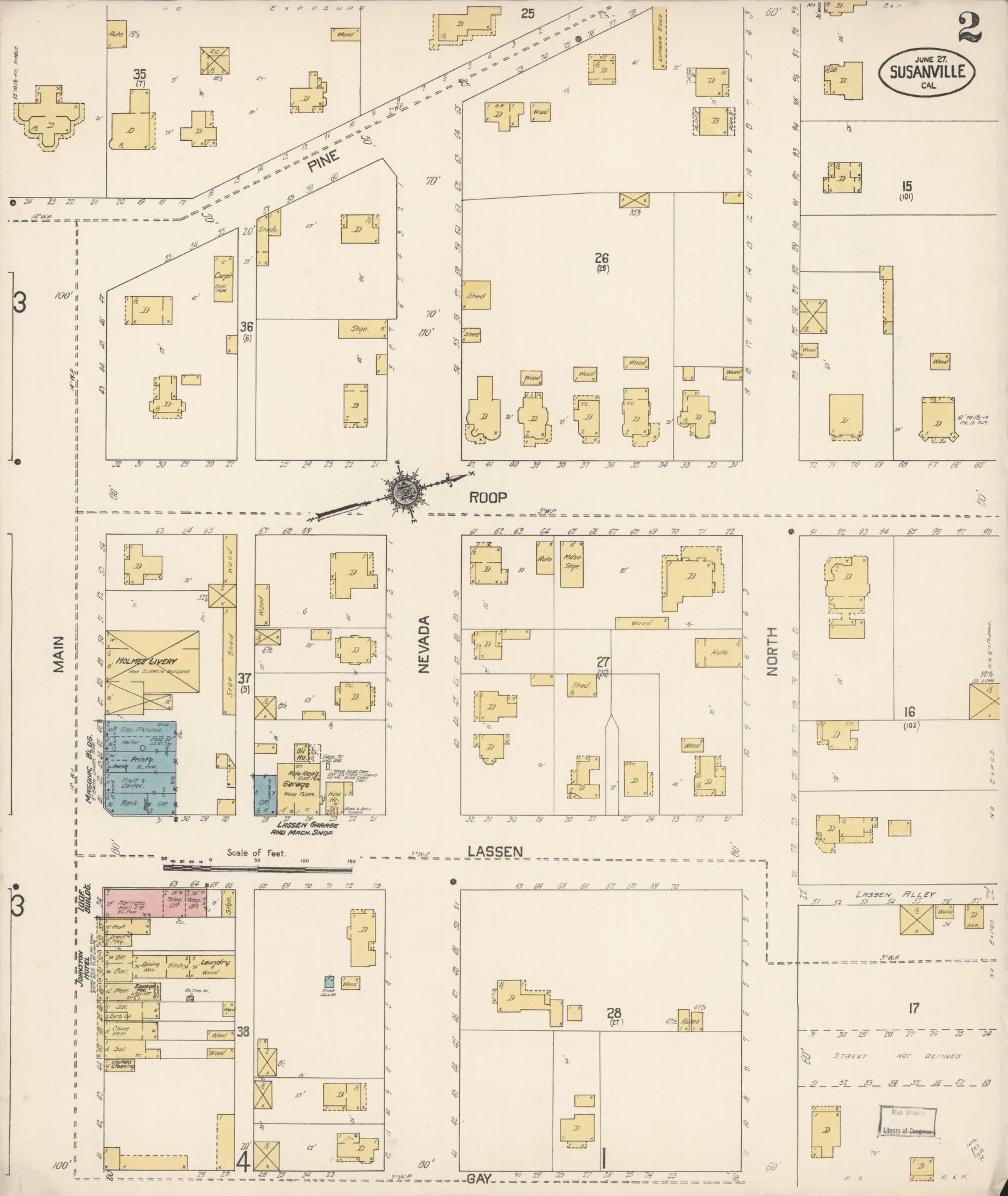 Sanborn Fire Insurance Map from Susanville, Lassen County, California (1912), Sheet #0002 - Complete Map Set gallery image, historic Sanborn map, vintage wall art, California California