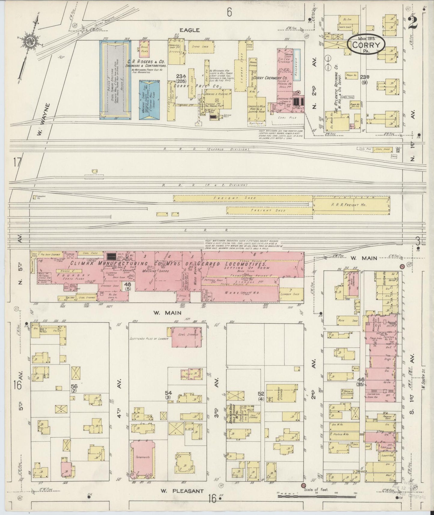 Sanborn Fire Insurance Map from Corry, Erie County, Pennsylvania (1915), Sheet #0002 - Historic Sanborn Fire Insurance Map Print, vintage old map wall art, antique decor, genealogy gift, Pennsylvania Pennsylvania map