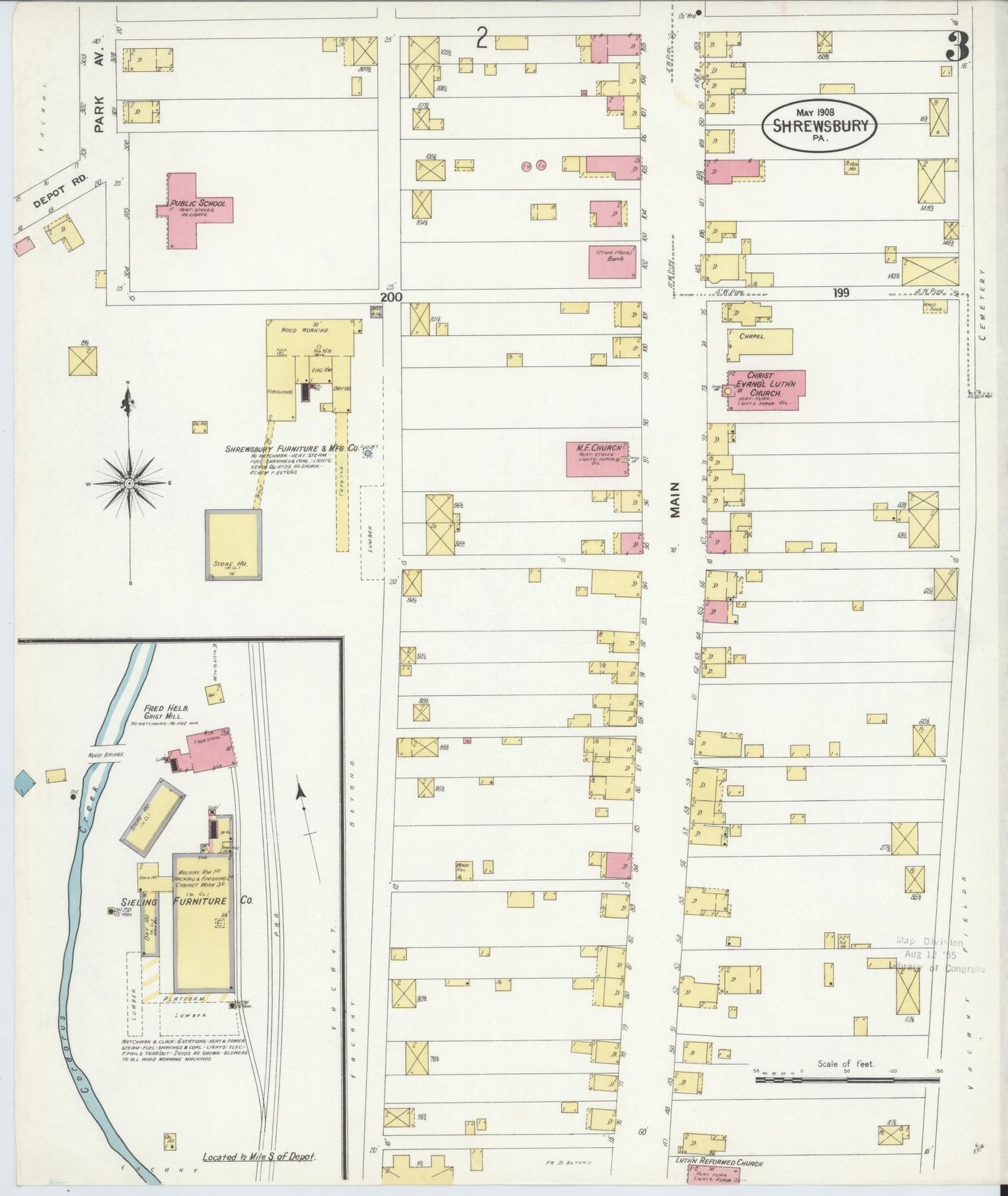 Sanborn Fire Insurance Map from Shrewsbury, York County, Pennsylvania (1908), Sheet #0003 - Complete Map Set gallery image, historic Sanborn map, vintage wall art, Pennsylvania Pennsylvania