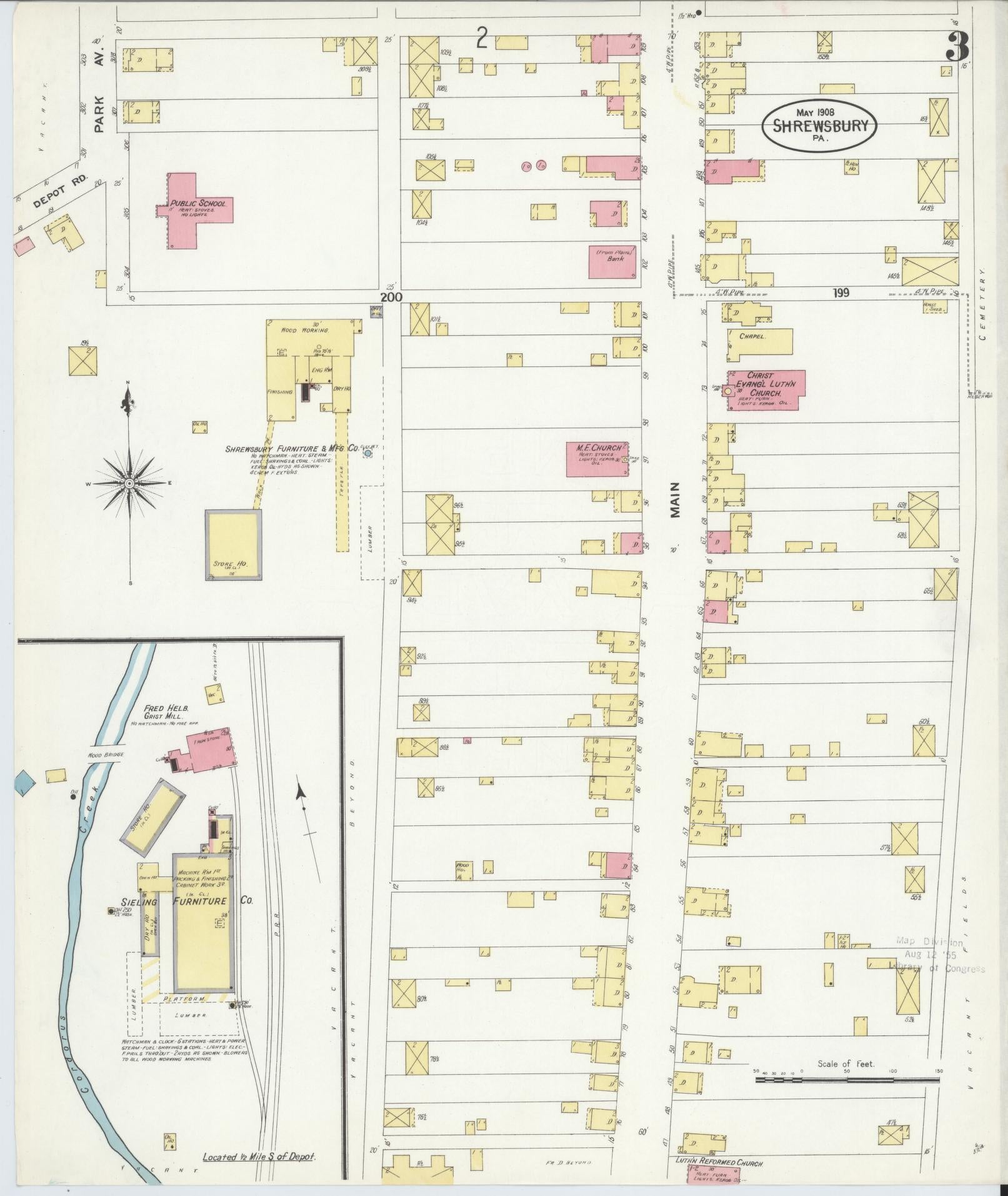 Sanborn Fire Insurance Map from Shrewsbury, York County, Pennsylvania (1908), Sheet #0003 - Complete Map Set gallery image, historic Sanborn map, vintage wall art, Pennsylvania Pennsylvania
