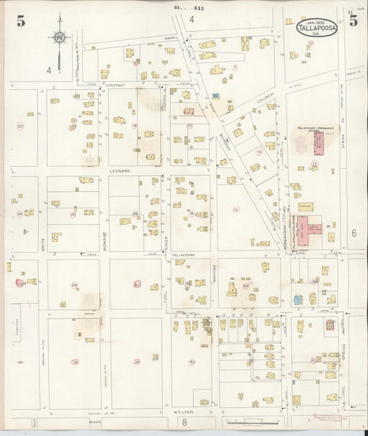 Sanborn Fire Insurance Map from Tallapoosa, Haralson County, Georgia (1939), Sheet #0005 - Historic Sanborn Fire Insurance Map Print, vintage old map wall art, antique decor, genealogy gift, Georgia Georgia map