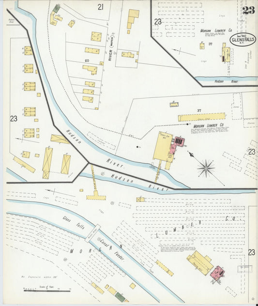 Sanborn Fire Insurance Map from Glens Falls, Warren County, New York (1901), Sheet #0023 - Historic Sanborn Fire Insurance Map Print, vintage old map wall art, antique decor, genealogy gift, New York New York map