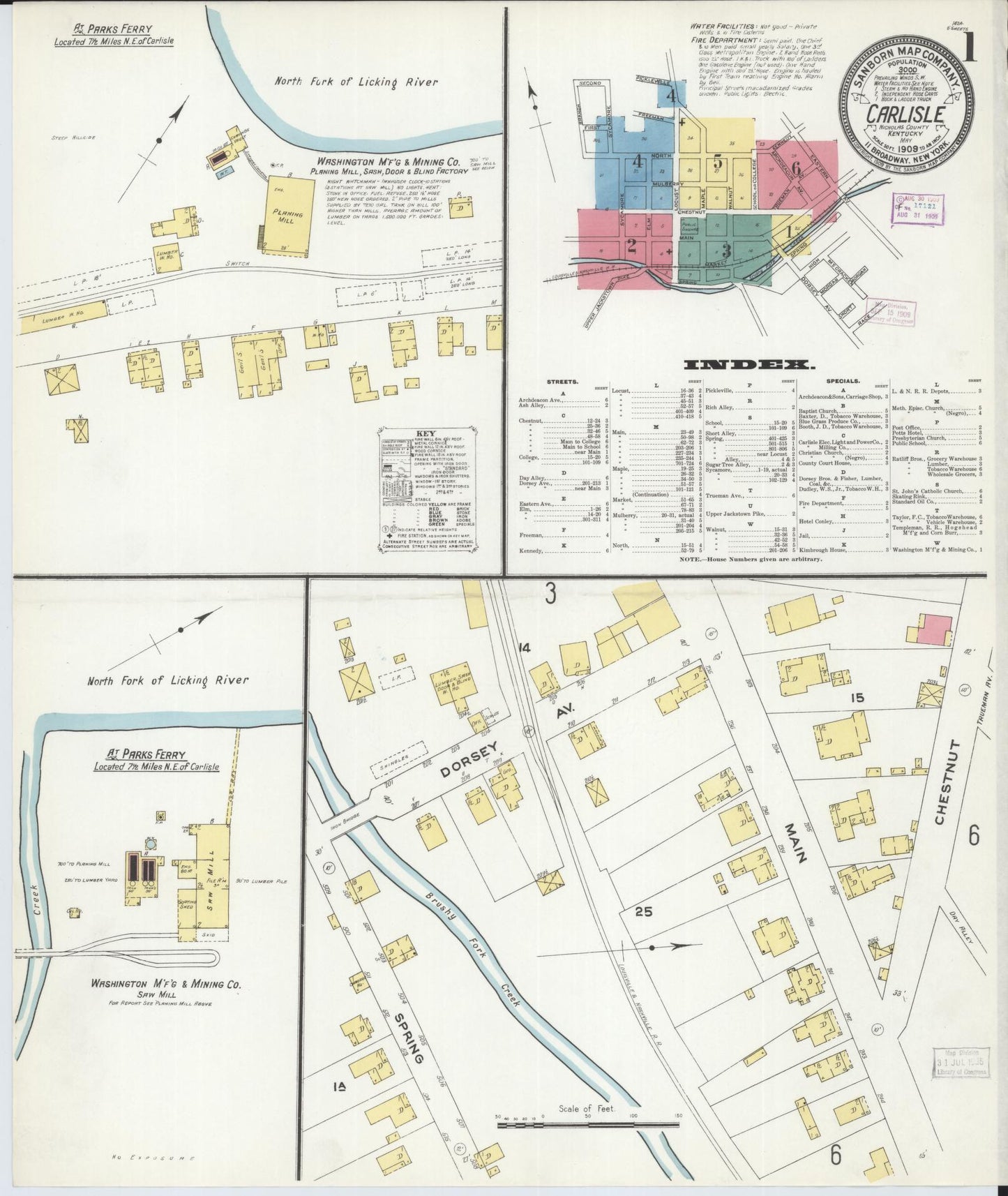 Sanborn Fire Insurance Map from Carlisle, Nicholas County, Kentucky (1909), Sheet #0001 - Complete Map Set gallery image, historic Sanborn map, vintage wall art, Kentucky Kentucky