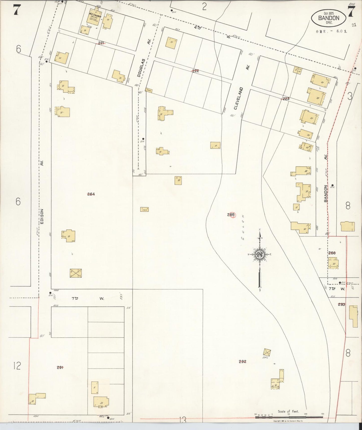 Sanborn Fire Insurance Map from Bandon, Coos County, Oregon (1931), Sheet #0007 - Historic Sanborn Fire Insurance Map Print, vintage old map wall art, antique decor, genealogy gift, Oregon Oregon map