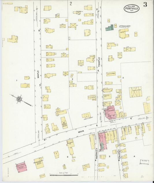 Sanborn Fire Insurance Map from Portville, Cattaraugus County, New York (1909), Sheet #0003 - Historic Sanborn Fire Insurance Map Print, vintage old map wall art, antique decor, genealogy gift, New York New York map