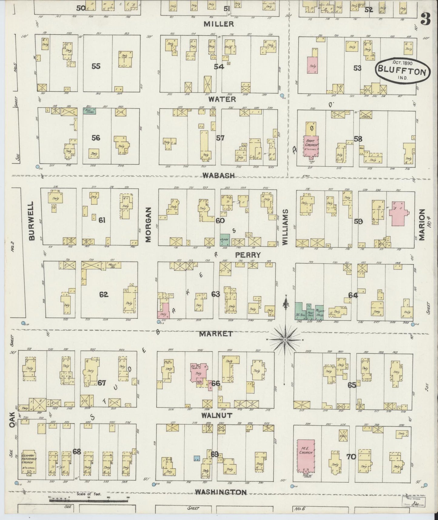 Sanborn Fire Insurance Map from Bluffton, Wells County, Indiana (1890), Sheet #0003 - Complete Map Set gallery image, historic Sanborn map, vintage wall art, Indiana Indiana