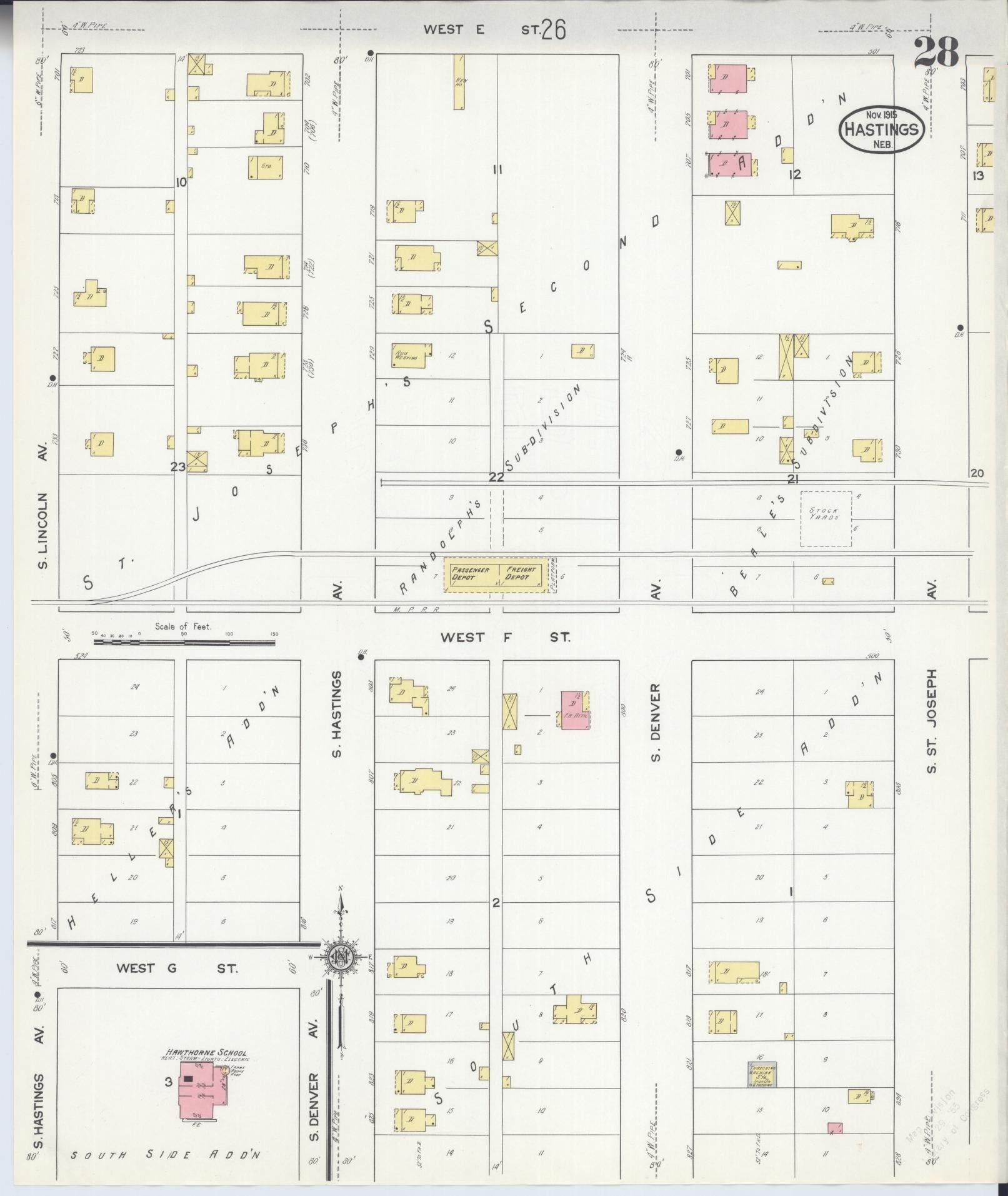 Sanborn Fire Insurance Map from Hastings, Adams County, Nebraska (1915), Sheet #0028 - Historic Sanborn Fire Insurance Map Print, vintage old map wall art, antique decor, genealogy gift, Nebraska Nebraska map