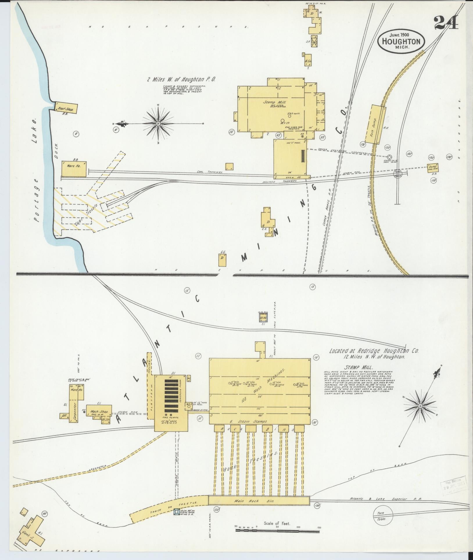 Sanborn Fire Insurance Map from Houghton, Houghton County, Michigan (1900), Sheet #0024 - Complete Map Set gallery image, historic Sanborn map, vintage wall art, Michigan Michigan