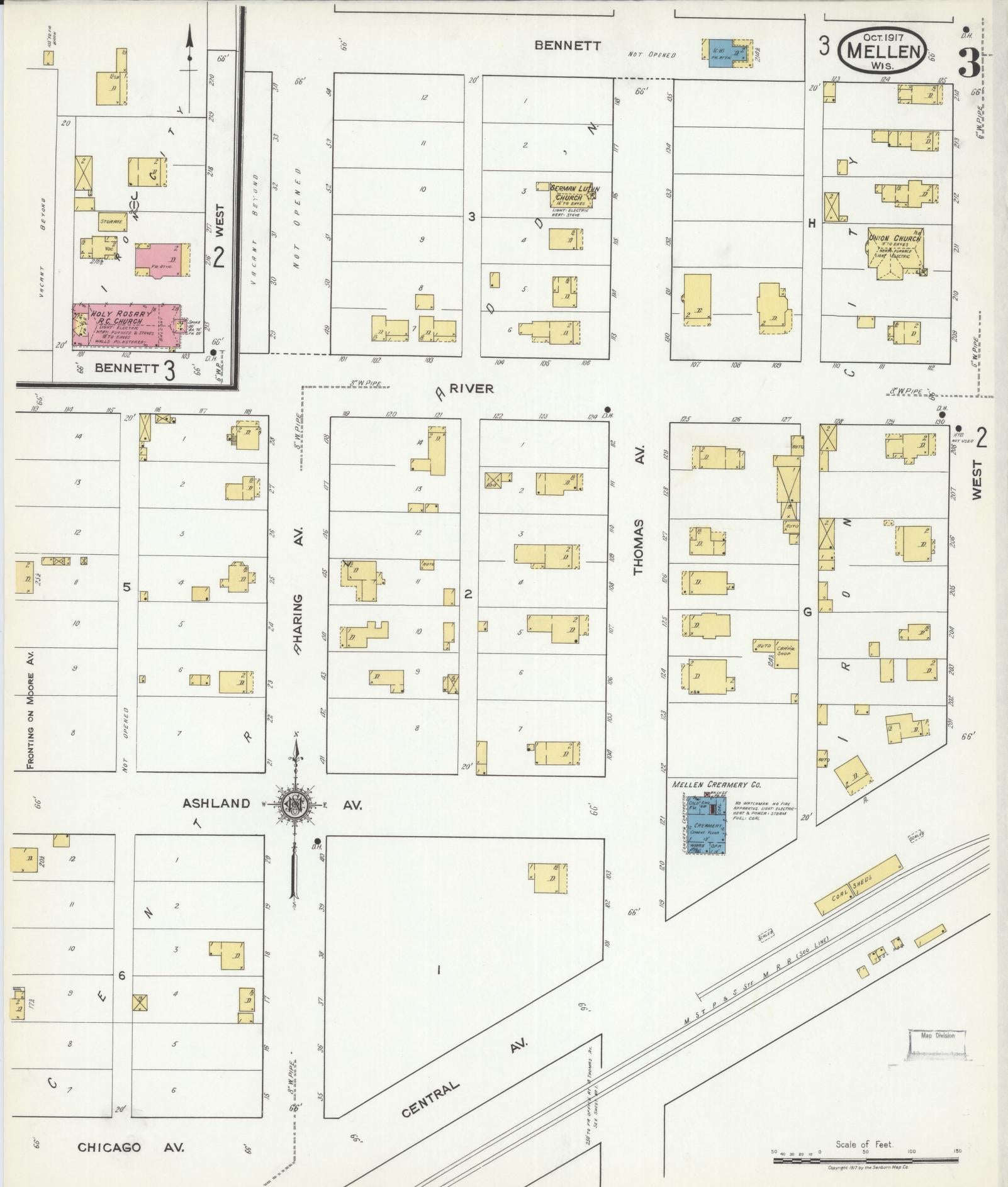 Sanborn Fire Insurance Map from Mellen, Ashland County, Wisconsin (1917), Sheet #0003 - Complete Map Set gallery image, historic Sanborn map, vintage wall art, Wisconsin Wisconsin