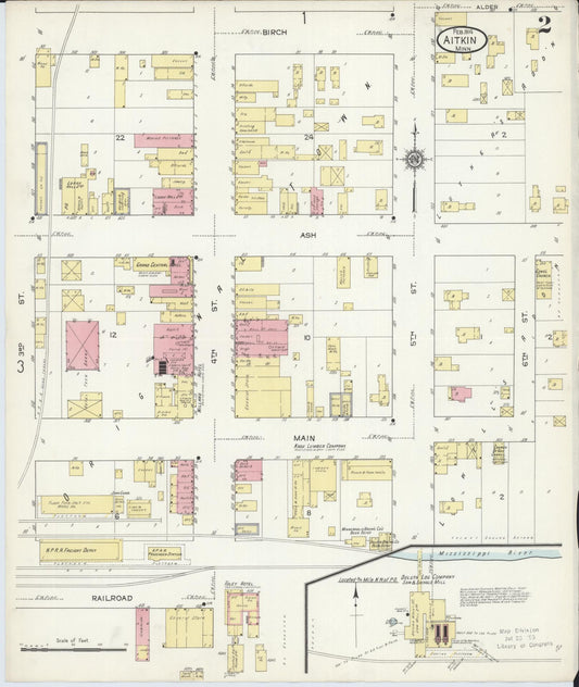 Sanborn Fire Insurance Map from Aitkin, Aitkin County, Minnesota (1914), Sheet #0002 - Historic Sanborn Fire Insurance Map Print, vintage old map wall art, antique decor, genealogy gift, Minnesota Minnesota map