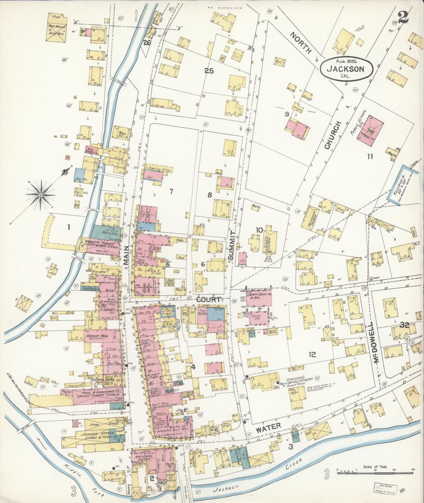Sanborn Fire Insurance Map from Jackson, Amador County, California (1895), Sheet #0002 - Historic Sanborn Fire Insurance Map Print, vintage old map wall art, antique decor, genealogy gift, California California map