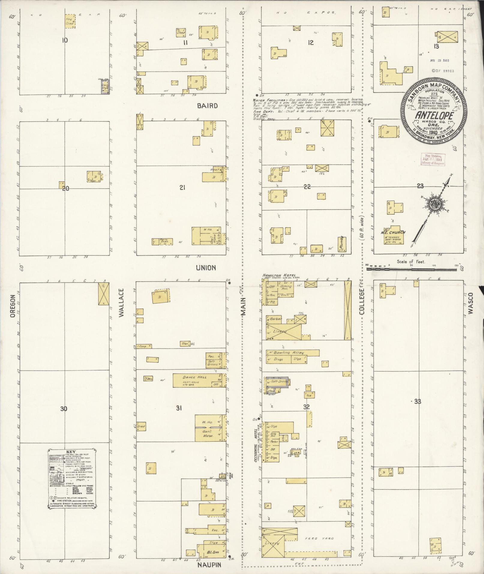 Sanborn Fire Insurance Map from Antelope, Wasco County, Oregon. (1910) – Historic Sanborn Fire Insurance Map Print