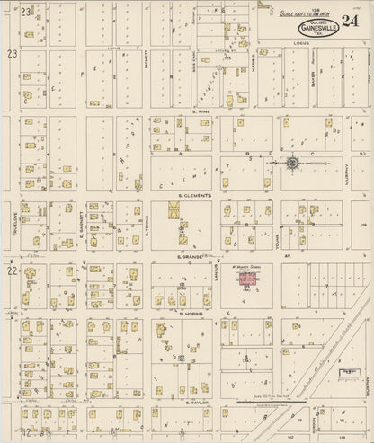 Sanborn Fire Insurance Map from Gainesville, Cooke County, Texas (1922), Sheet #0024 - Complete Map Set gallery image, historic Sanborn map, vintage wall art, Texas Texas