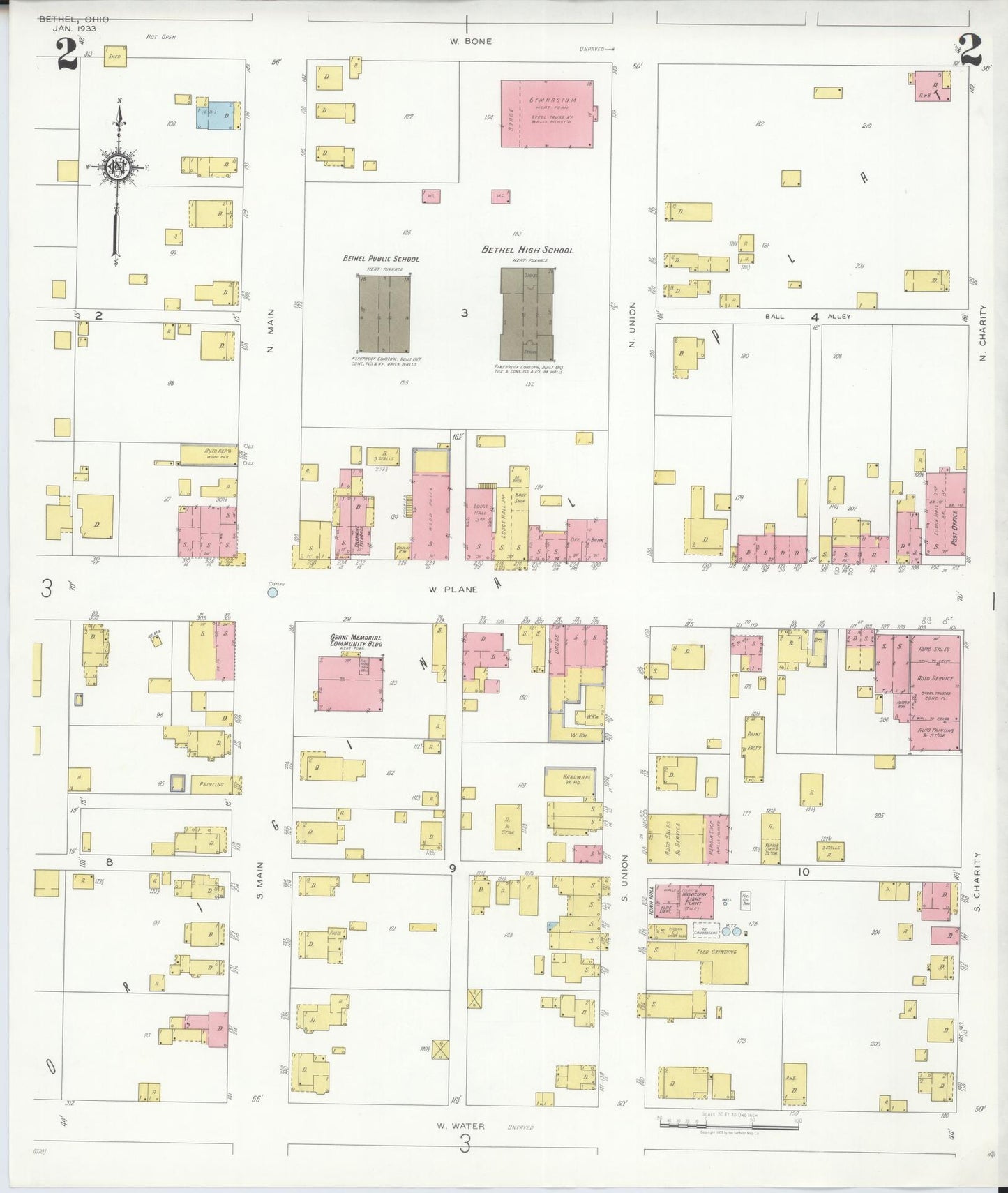 Sanborn Fire Insurance Map from Bethel, Clermont County, Ohio (1933), Sheet #0002 - Complete Map Set gallery image, historic Sanborn map, vintage wall art, Ohio Ohio