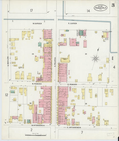 Sanborn Fire Insurance Map from Pensacola, Escambia County, Florida (1897), Sheet #0003 - Complete Map Set gallery image, historic Sanborn map, vintage wall art, Florida Florida