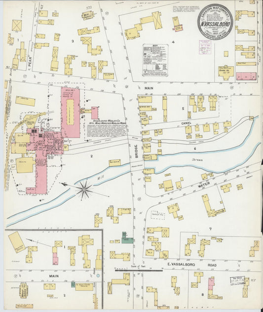 Sanborn Fire Insurance Map from North Vassalboro, Kennebec County, Maine (1903), Sheet #0001 - Historic Sanborn Fire Insurance Map Print, vintage old map wall art, antique decor, genealogy gift, Maine Maine map