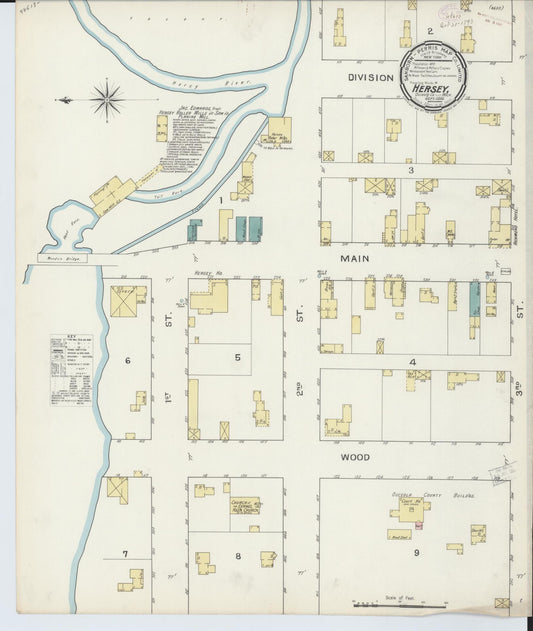 Sanborn Fire Insurance Map from Hersey, Osceola County, Michigan (1893), Sheet #0001 - Historic Sanborn Fire Insurance Map Print, vintage old map wall art, antique decor, genealogy gift, Michigan Michigan map