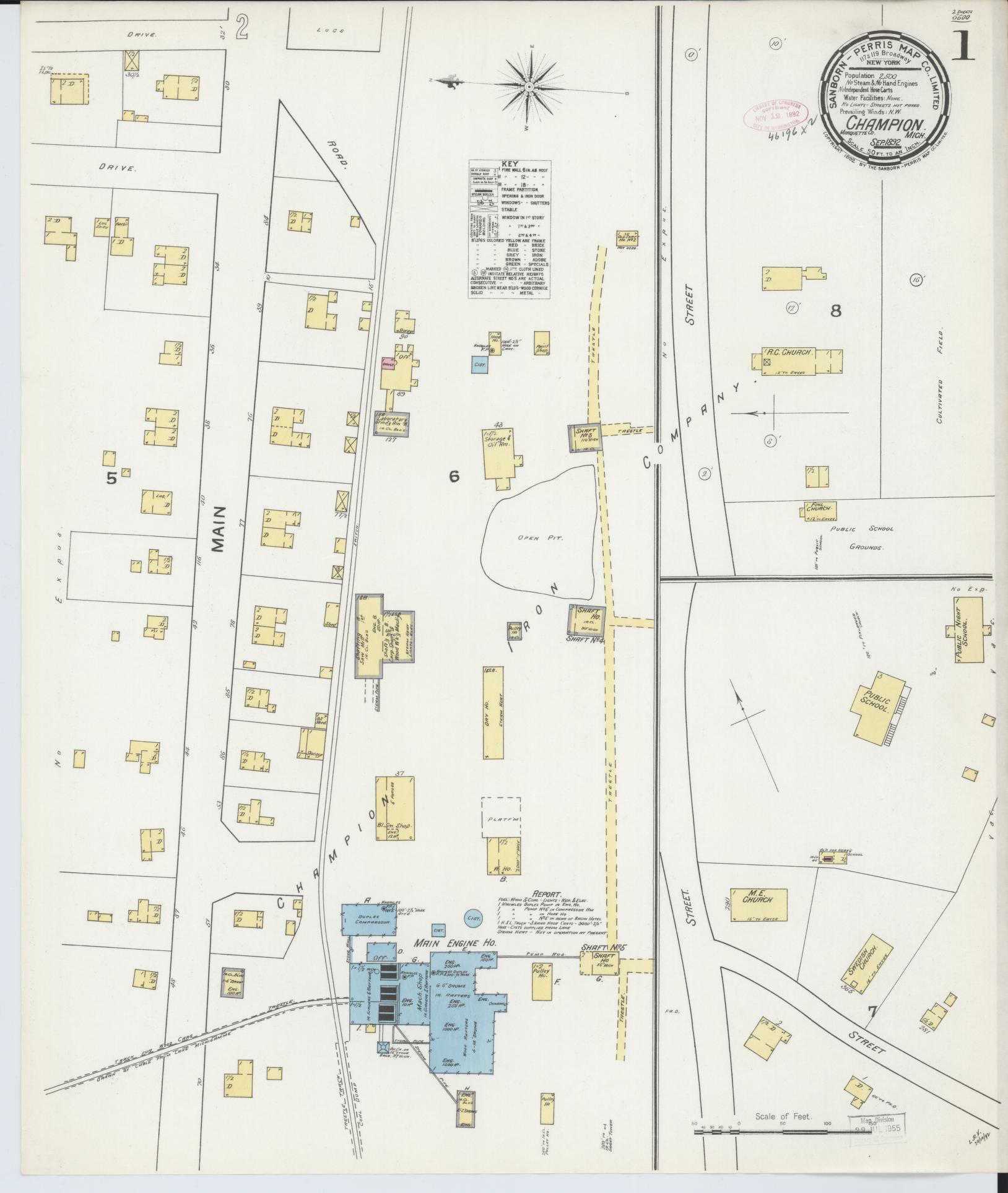 Sanborn Fire Insurance Map from Champion, Marquette County, Michigan (1892), Sheet #0001 - Complete Map Set gallery image, historic Sanborn map, vintage wall art, Michigan Michigan