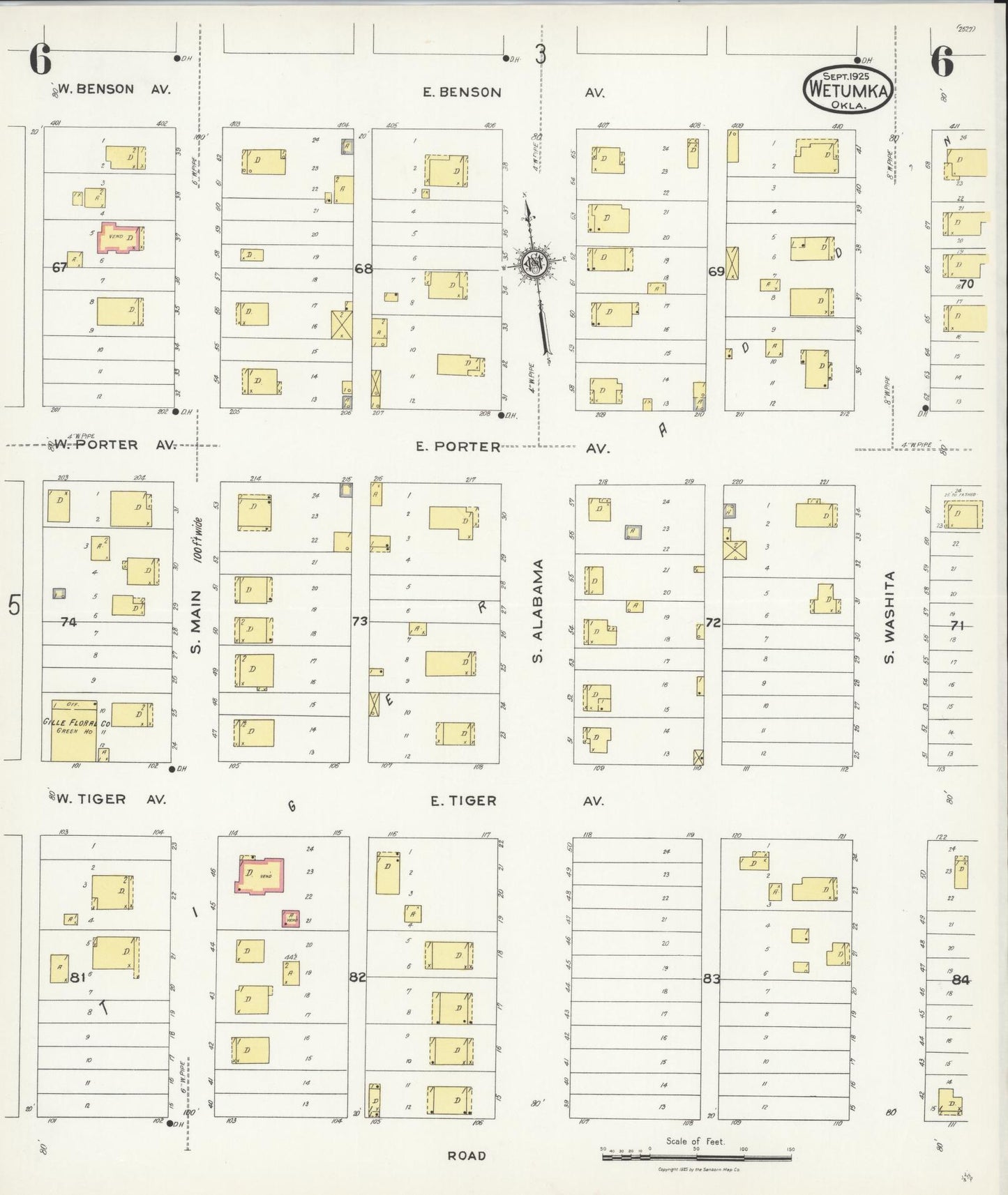 Sanborn Fire Insurance Map from Wetumka, Hughes County, Oklahoma (1925), Sheet #0006 - Complete Map Set gallery image, historic Sanborn map, vintage wall art, Oklahoma Oklahoma