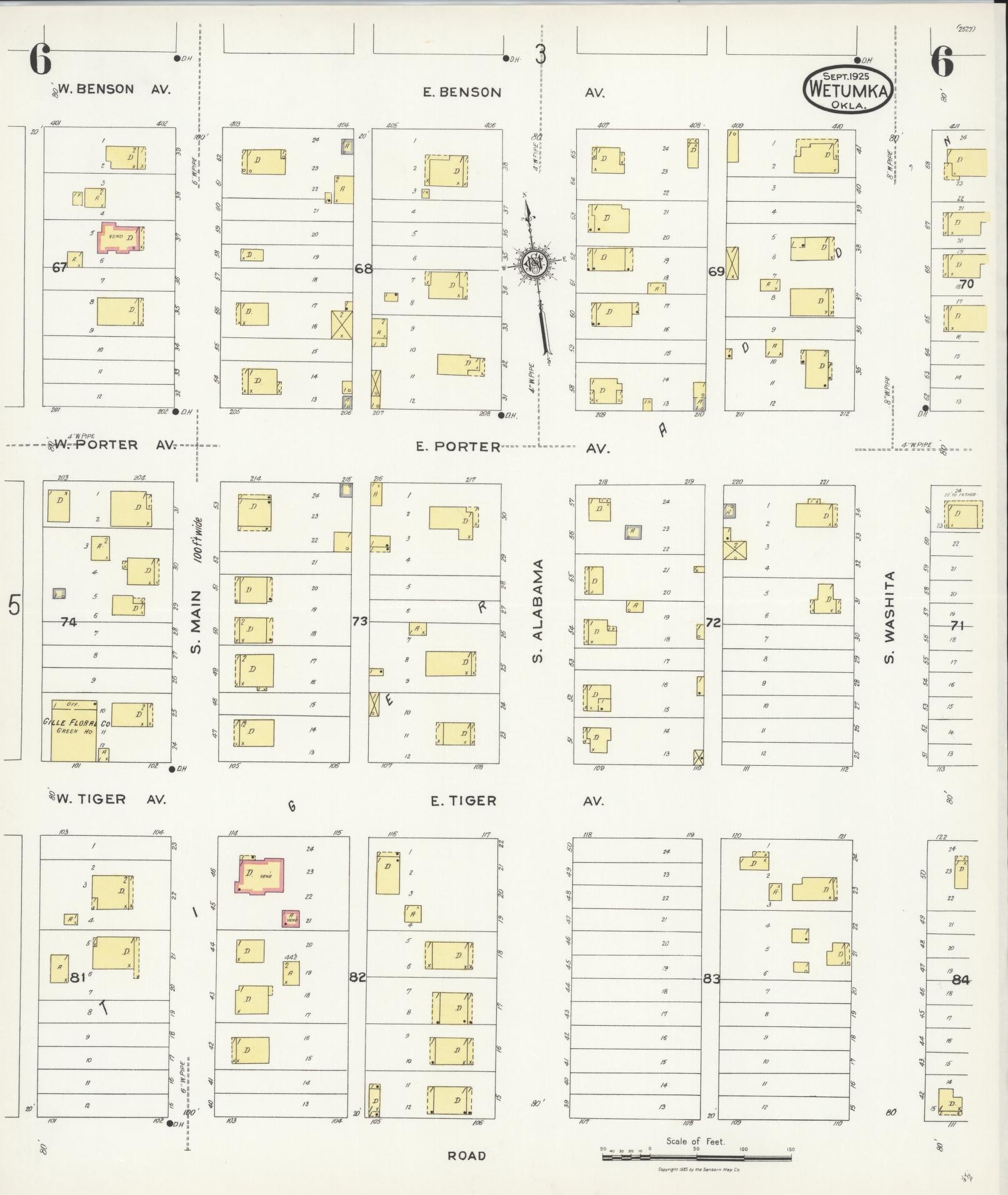 Sanborn Fire Insurance Map from Wetumka, Hughes County, Oklahoma (1925), Sheet #0006 - Complete Map Set gallery image, historic Sanborn map, vintage wall art, Oklahoma Oklahoma