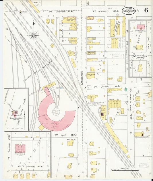 Sanborn Fire Insurance Map from Oelwein, Fayette County, Iowa (1906), Sheet #0006 - Historic Sanborn Fire Insurance Map Print, vintage old map wall art
