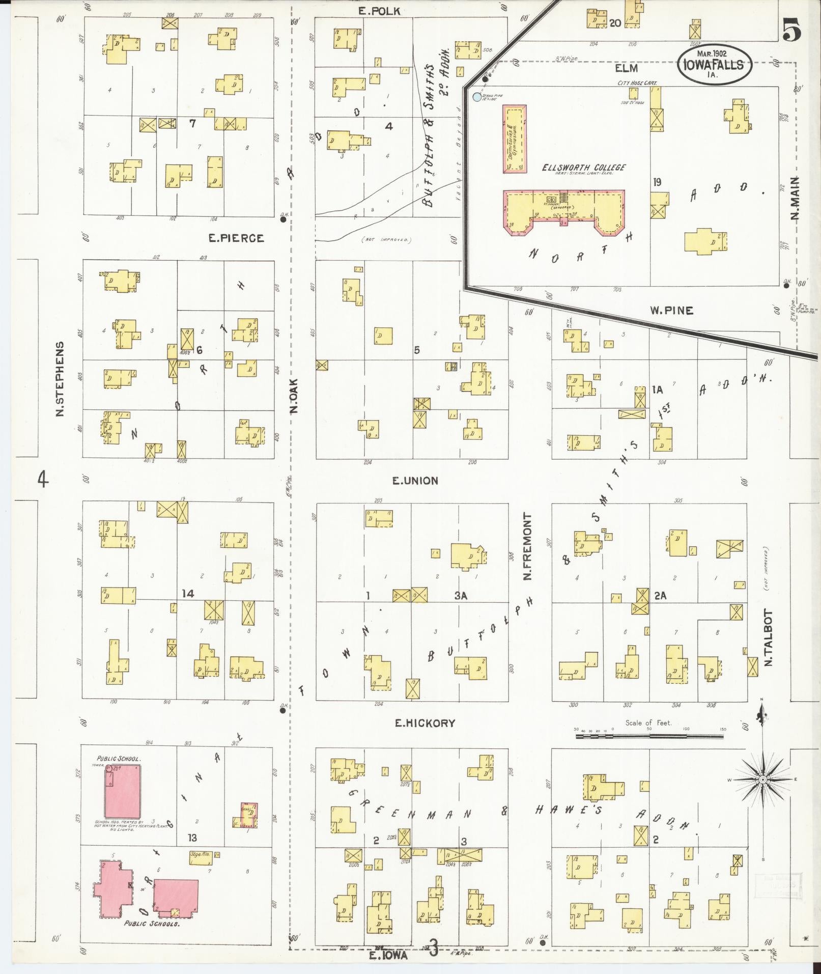 Sanborn Fire Insurance Map from Iowa Falls, Hardin County, Iowa (1902), Sheet #0005 - Historic Sanborn Fire Insurance Map Print, vintage old map wall art