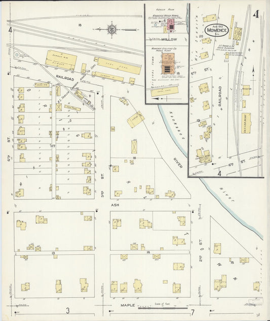 Sanborn Fire Insurance Map from Momence, Kankakee County, Illinois (1913), Sheet #0004 - Historic Sanborn Fire Insurance Map Print, vintage old map wall art, antique decor, genealogy gift, Illinois Illinois map