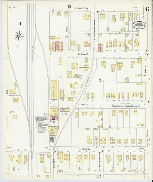 Sanborn Fire Insurance Map from Sherman, Grayson County, Texas (1908), Sheet #0006 - Historic Sanborn Fire Insurance Map Print, vintage old map wall art, antique decor, genealogy gift, Texas Texas map