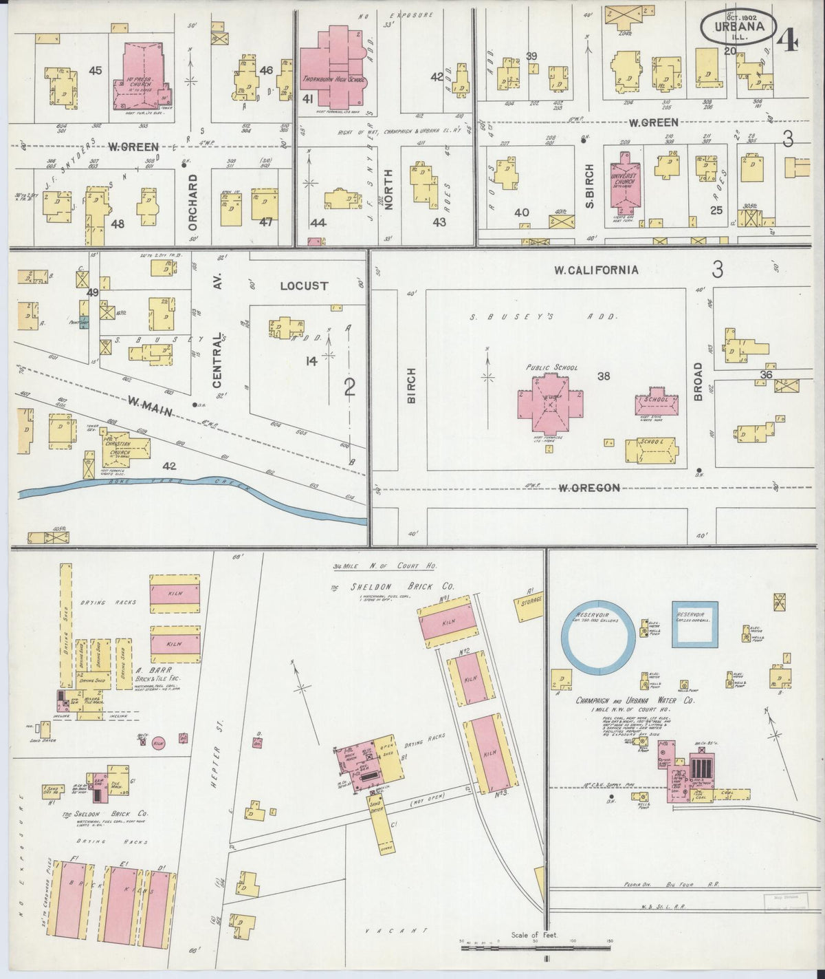 Sanborn Fire Insurance Map from Urbana, Champaign County, Illinois (1902), Sheet #0004 - Complete Map Set gallery image, historic Sanborn map, vintage wall art, Illinois Illinois