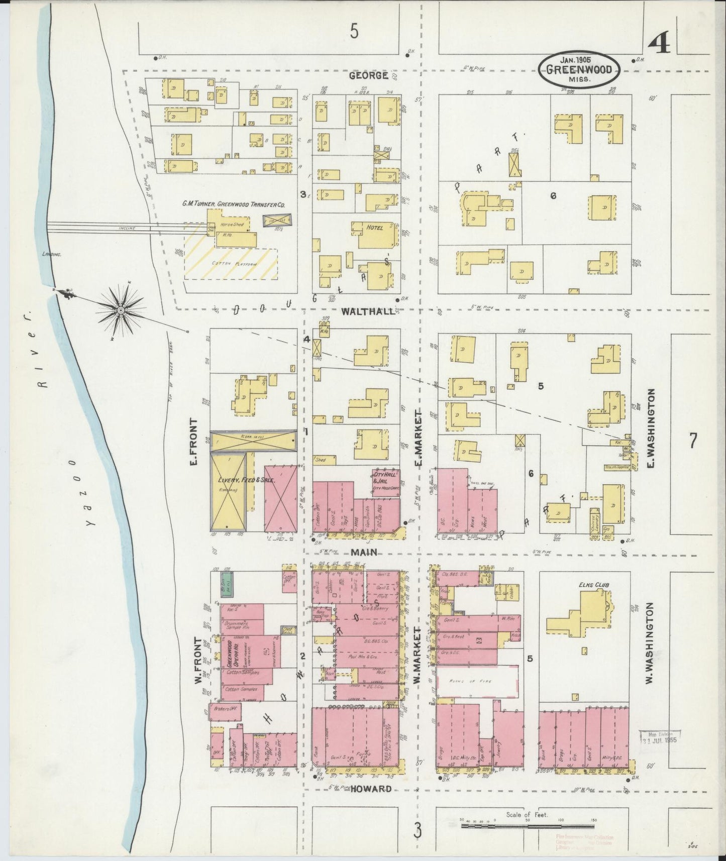 Sanborn Fire Insurance Map from Greenwood, Leflore County, Mississippi (1905), Sheet #0004 - Complete Map Set gallery image, historic Sanborn map, vintage wall art, Mississippi Mississippi