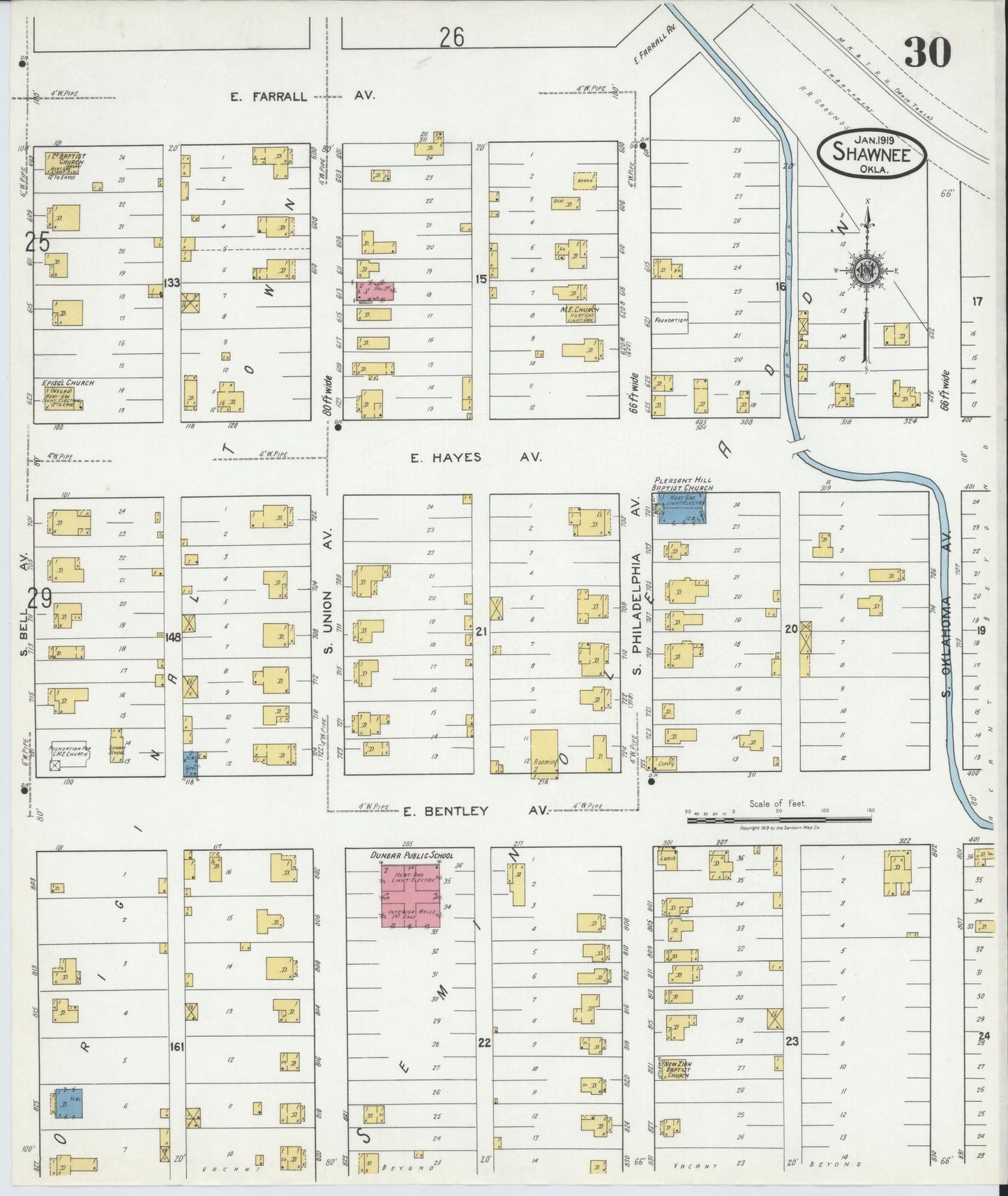 Sanborn Fire Insurance Map from Shawnee, Pottawatomie County, Oklahoma (1919), Sheet #0030 - Complete Map Set gallery image, historic Sanborn map, vintage wall art, Oklahoma Oklahoma