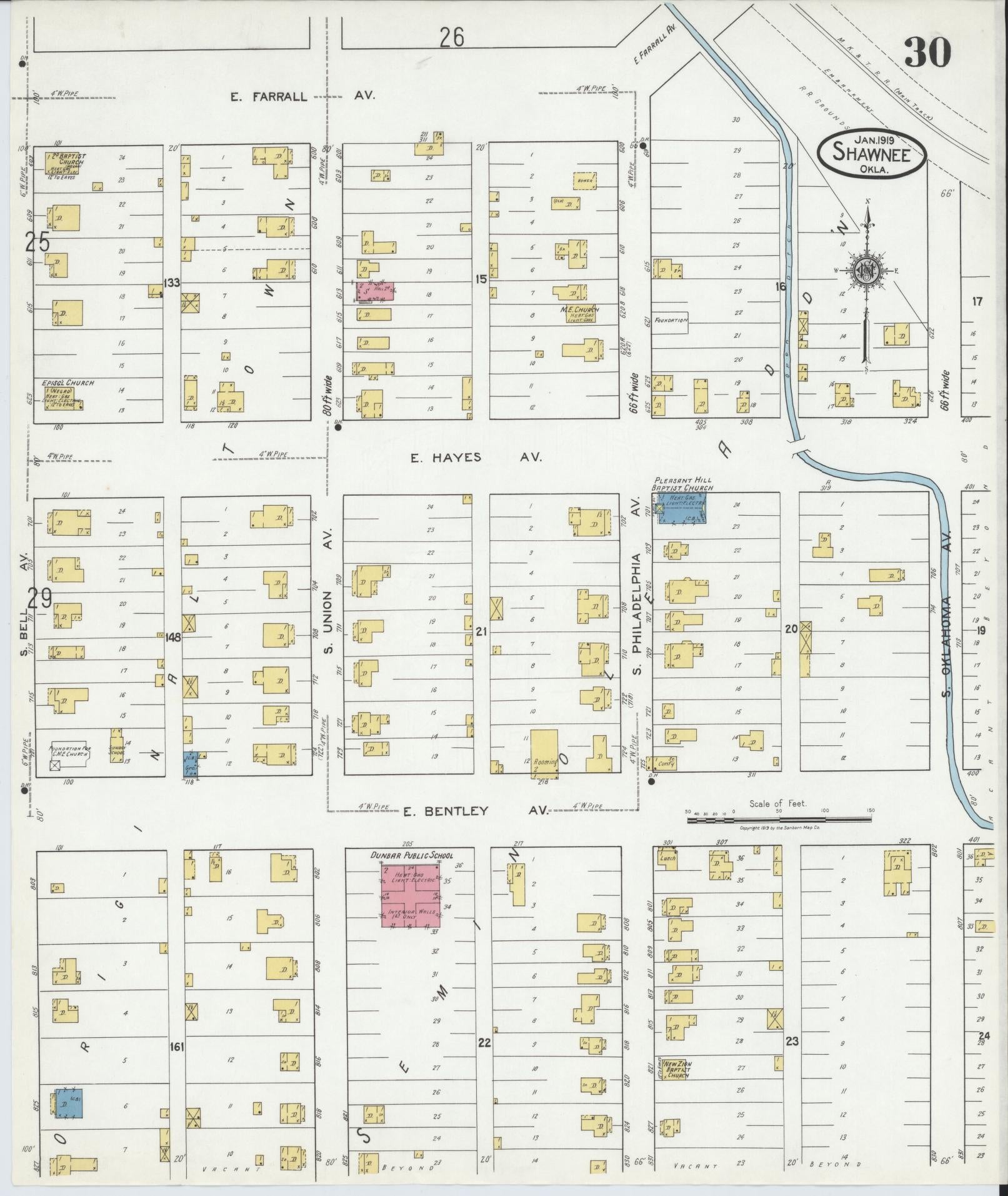 Sanborn Fire Insurance Map from Shawnee, Pottawatomie County, Oklahoma (1919), Sheet #0030 - Complete Map Set gallery image, historic Sanborn map, vintage wall art, Oklahoma Oklahoma