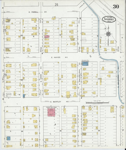 Sanborn Fire Insurance Map from Shawnee, Pottawatomie County, Oklahoma (1919), Sheet #0030 - Complete Map Set gallery image, historic Sanborn map, vintage wall art, Oklahoma Oklahoma