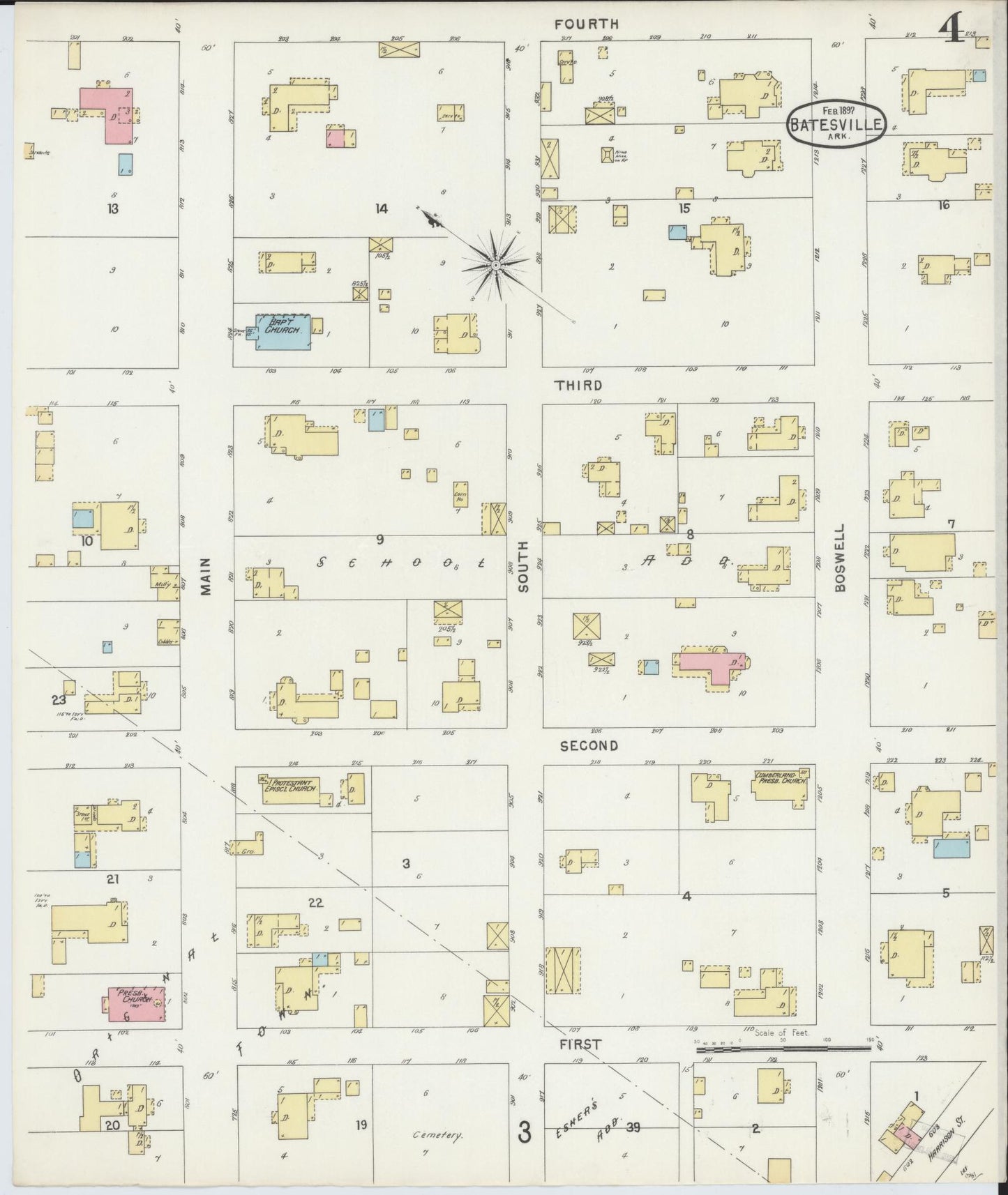 Sanborn Fire Insurance Map from Batesville, Independence County, Arkansas (1897), Sheet #0004 - Complete Map Set gallery image, historic Sanborn map, vintage wall art, Arkansas Arkansas
